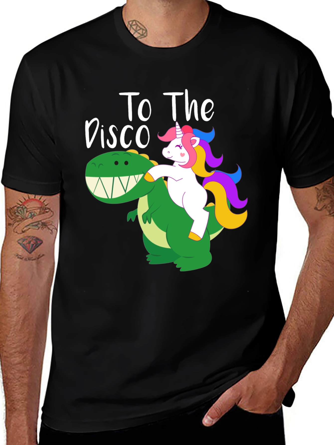 Variant 6 of To The Disco T-Shirt - Unicorn Riding Dinosaur Tee