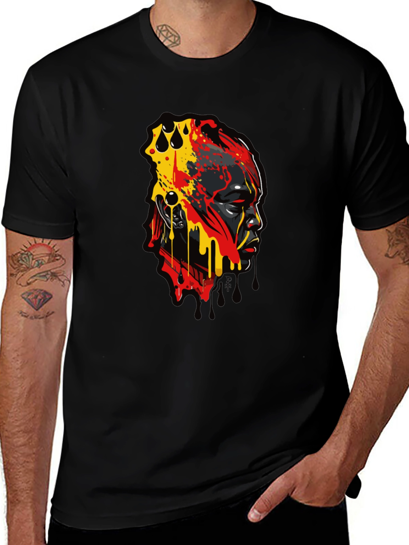 Variant 10 of Abstract Face Graphic Print Black T-Shirt