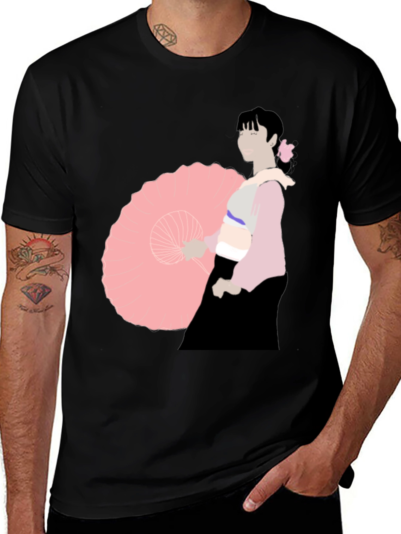 Variant 3 of Black T-Shirt with Japanese Woman Illustration