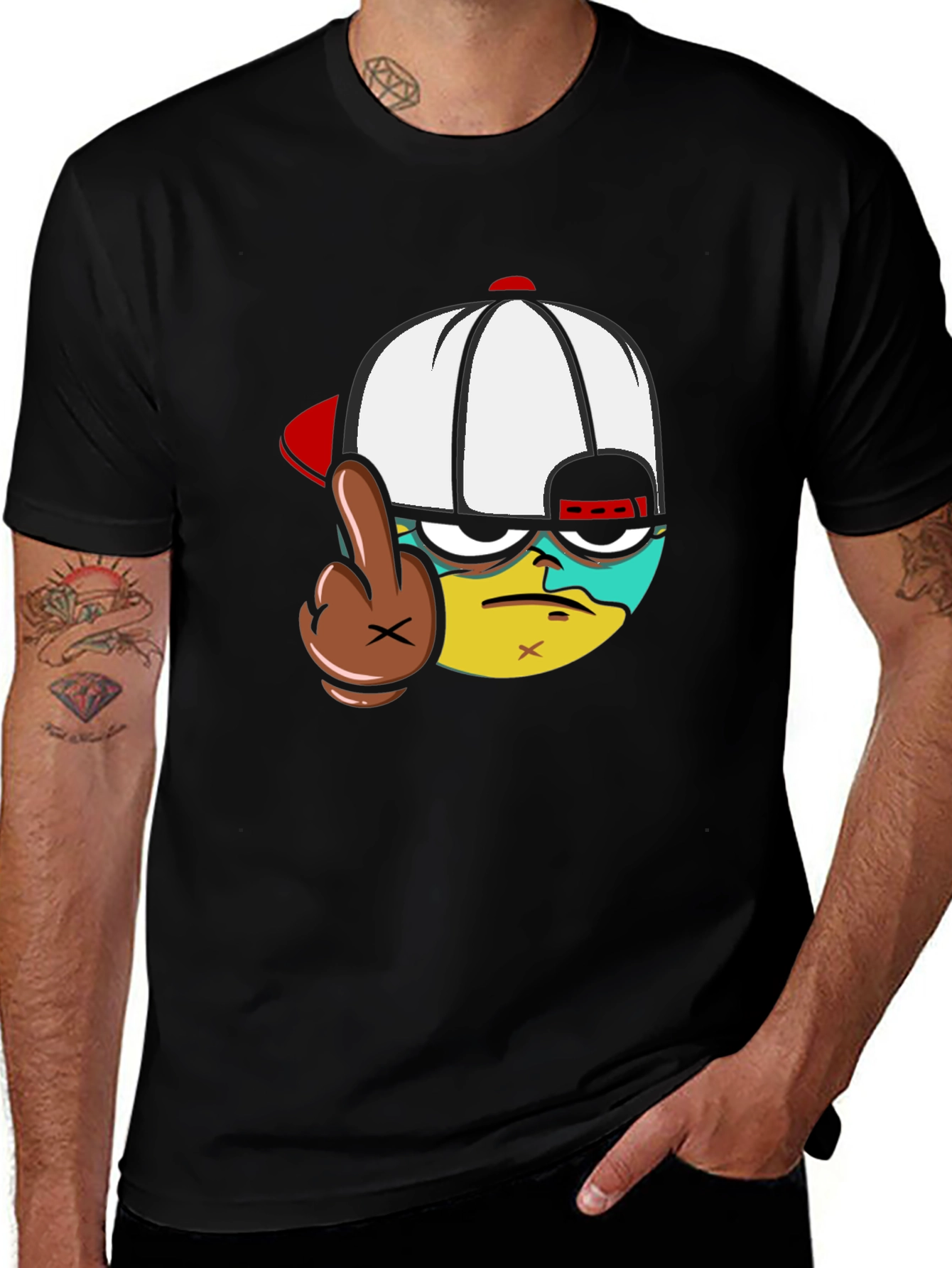 Variant 27 of Cartoon Character Flip-Off Black T-Shirt