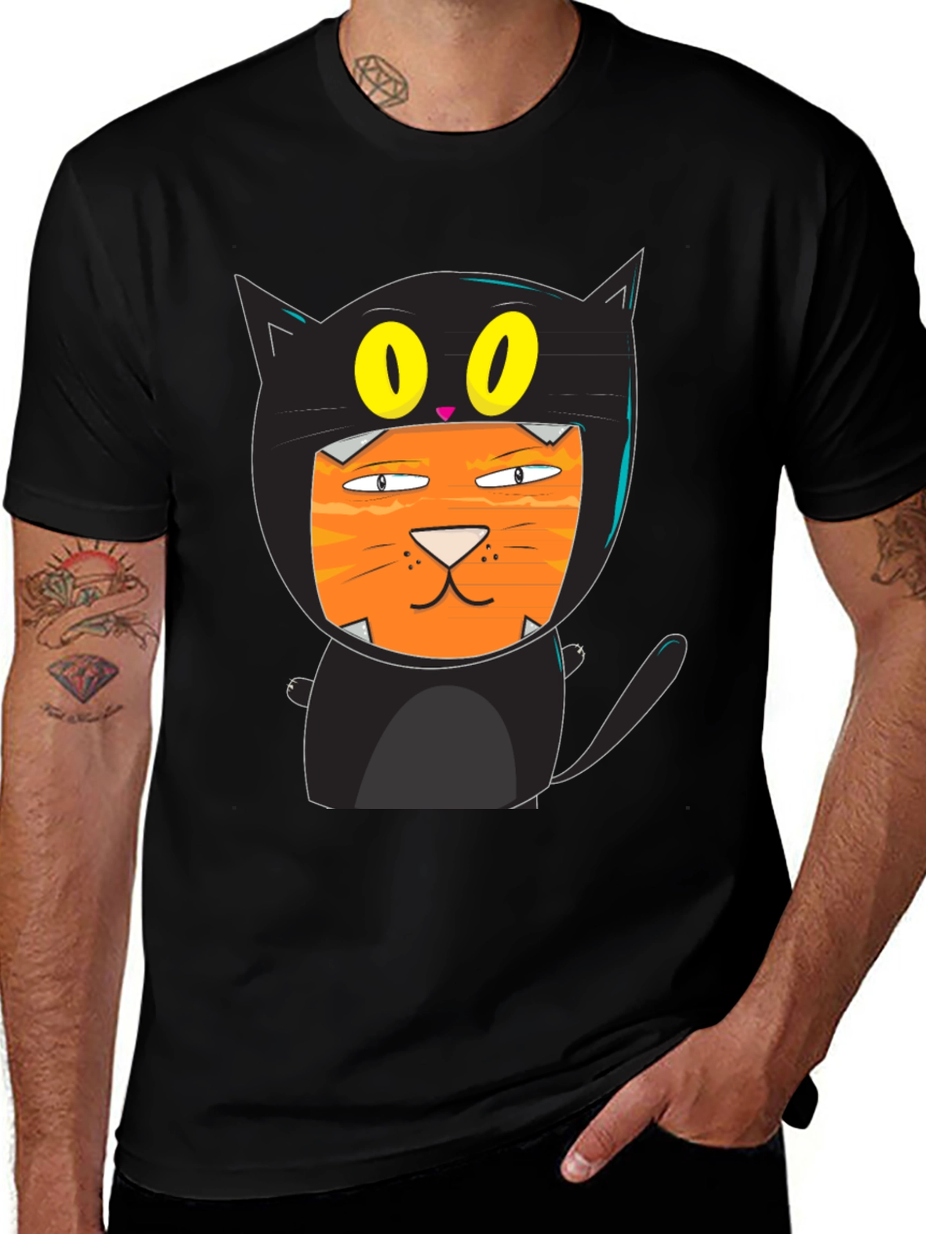 Variant 20 of Funny Cat Costume T-Shirt Black Cotton