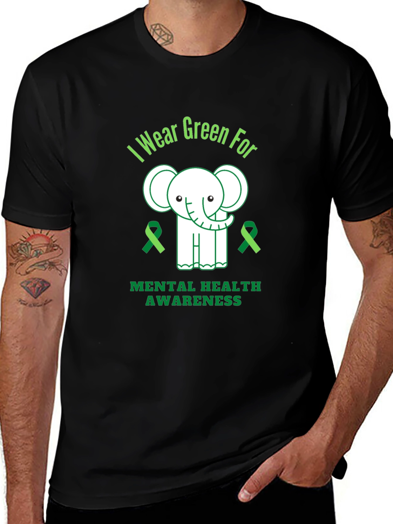 Variant 7 of Green Mental Health Awareness Elephant T-Shirt