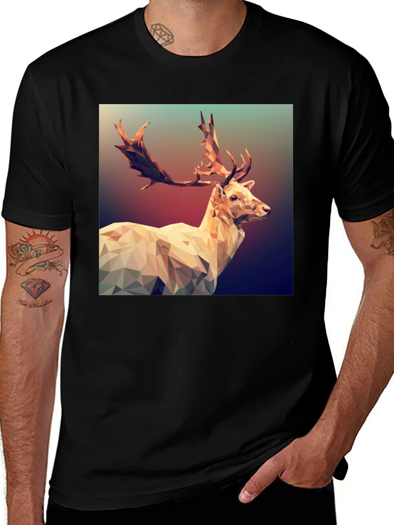 Variant 15 of Geometric Deer Graphic Tee - Men's Black T-Shirt