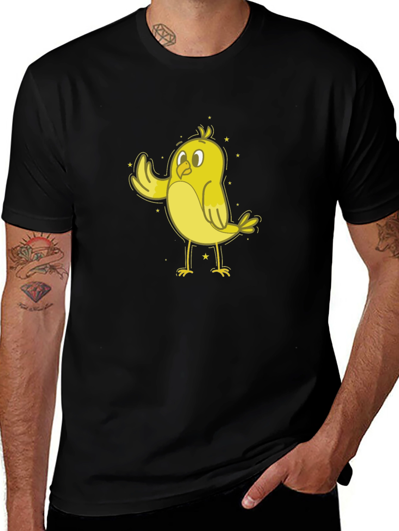 Variant 5 of Cheerful Chick T-Shirt - Black Cotton Tee