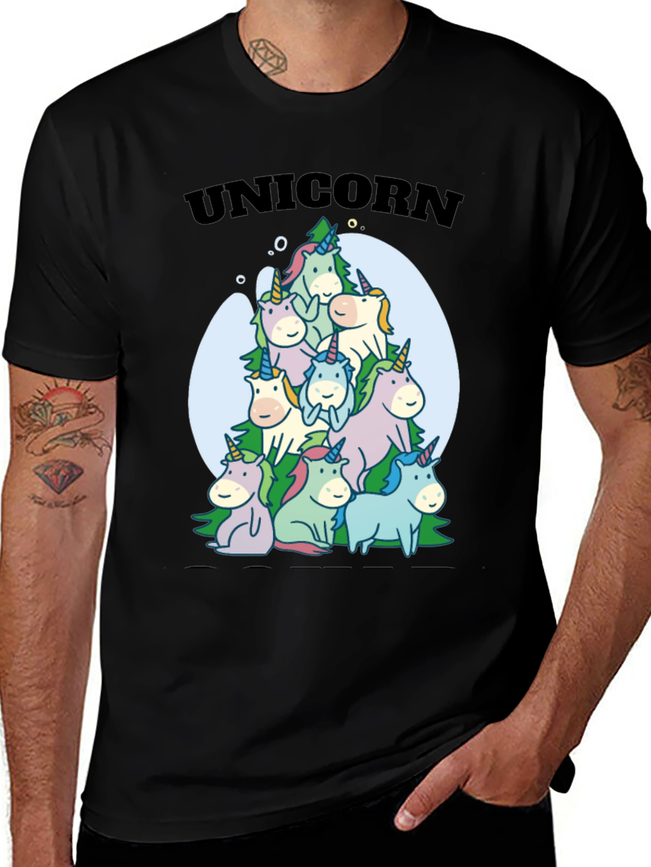 Variant 21 of Unicorn Family Pile Black T-Shirt