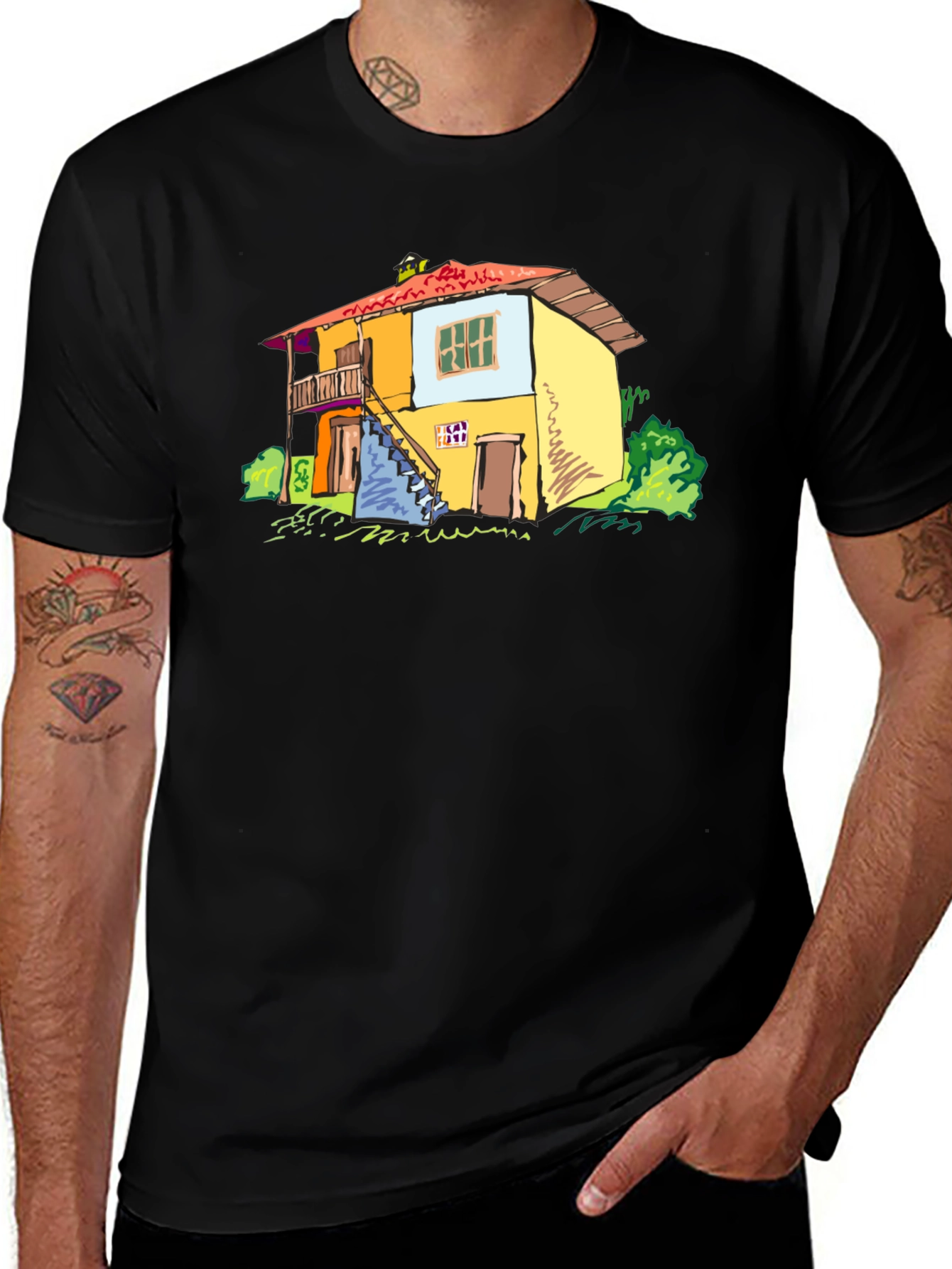 Variant 20 of Quirky House Graphic Black T-Shirt