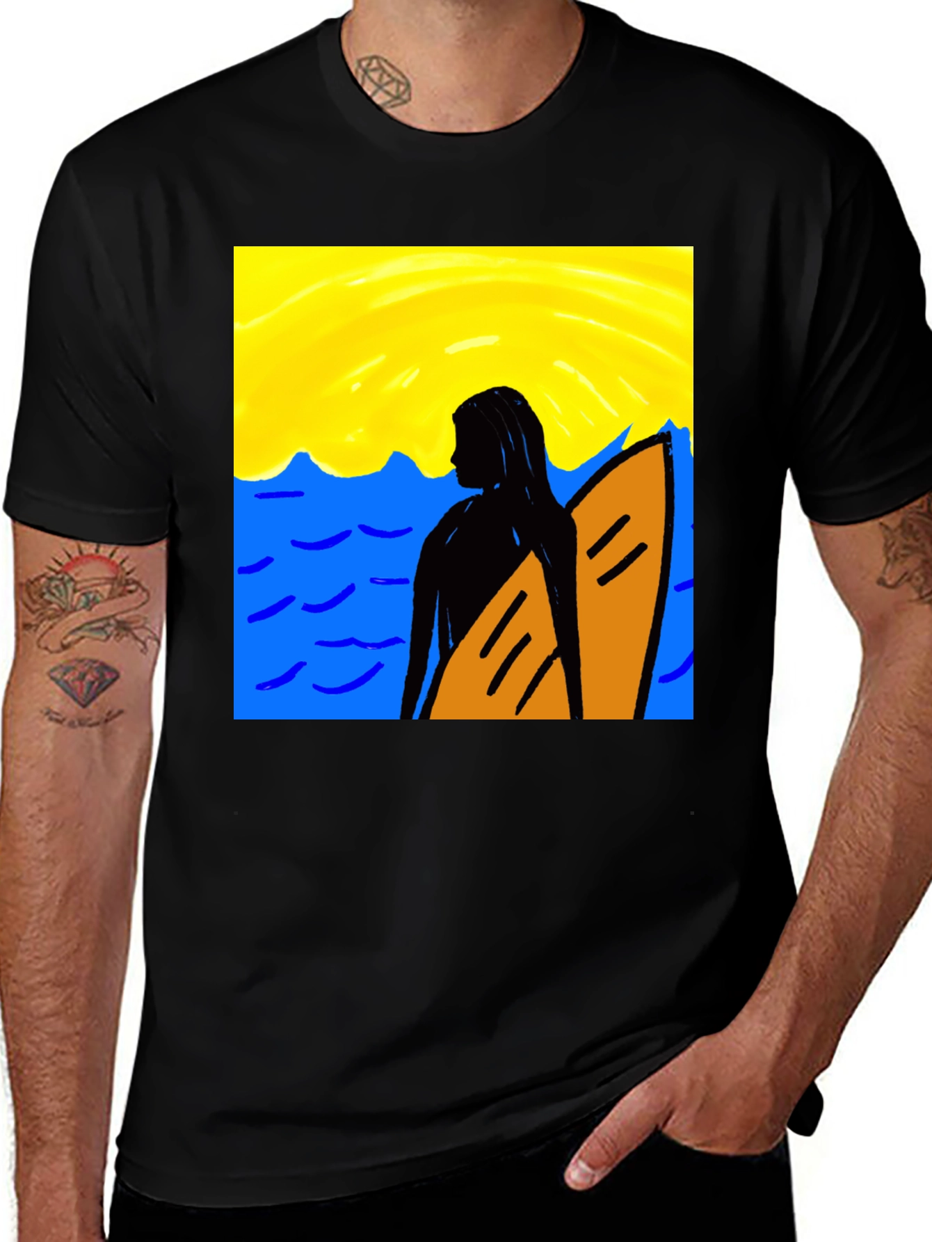 Variant 20 of Surfer Girl Graphic Tee - Black Cotton T-Shirt