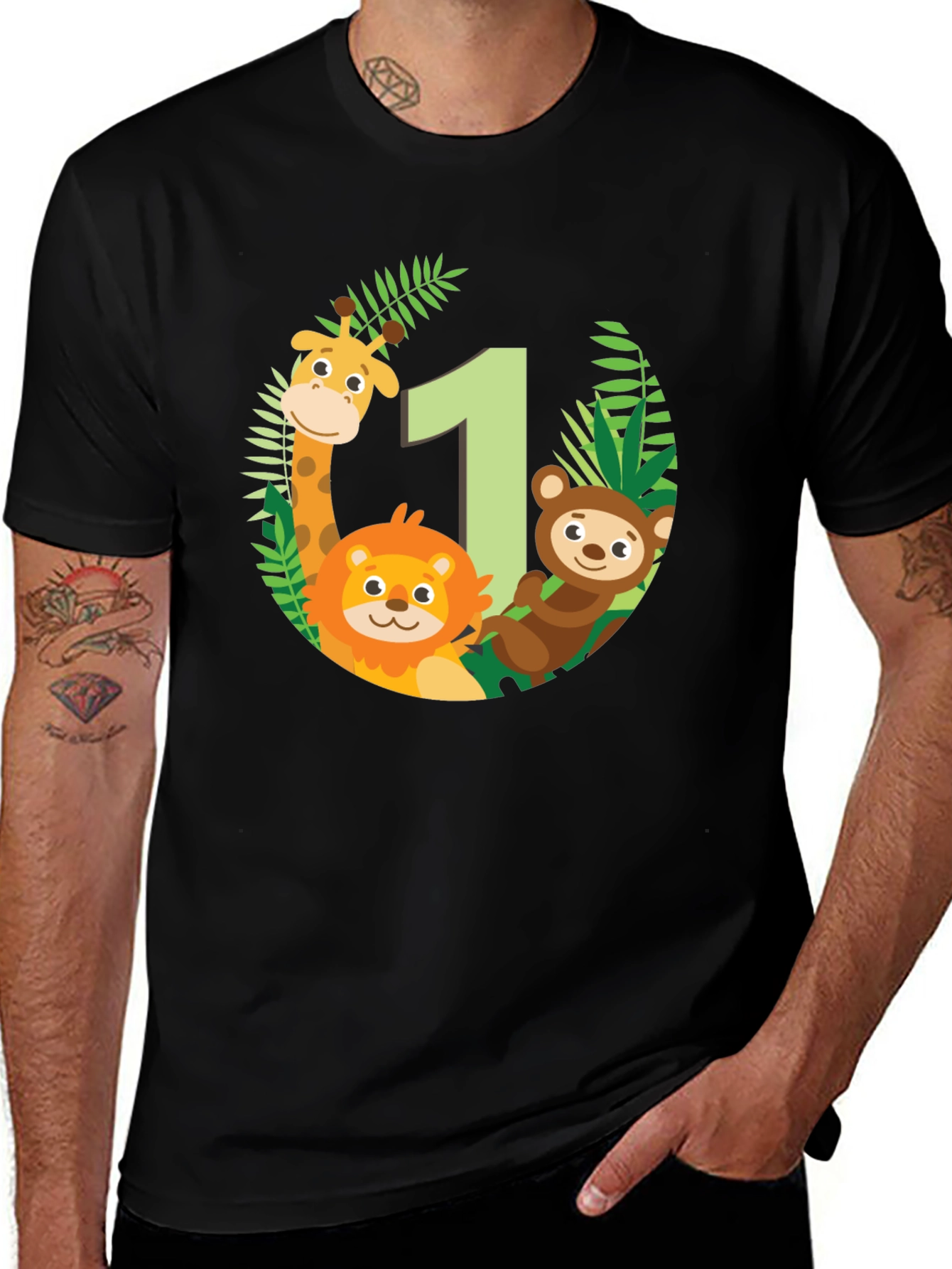 Jungle Animals First Birthday Black T-Shirt