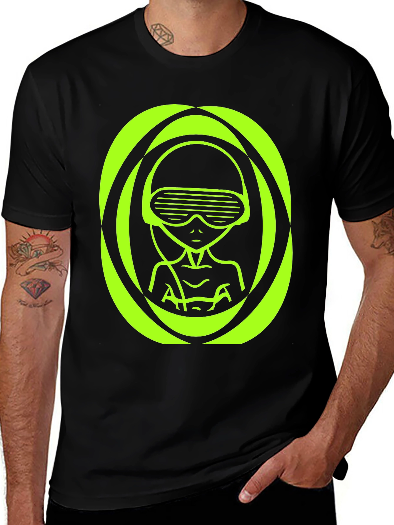 Variant 9 of Neon Alien Graphic T-Shirt - Unique Sci-Fi Design