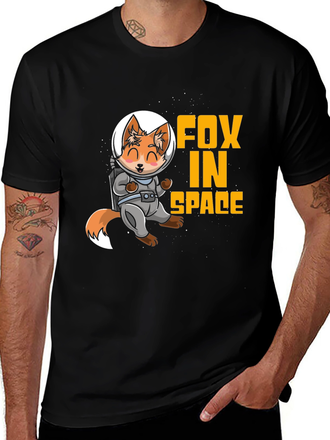 Variant 14 of Fox in Space Graphic T-Shirt - Black Cotton Tee