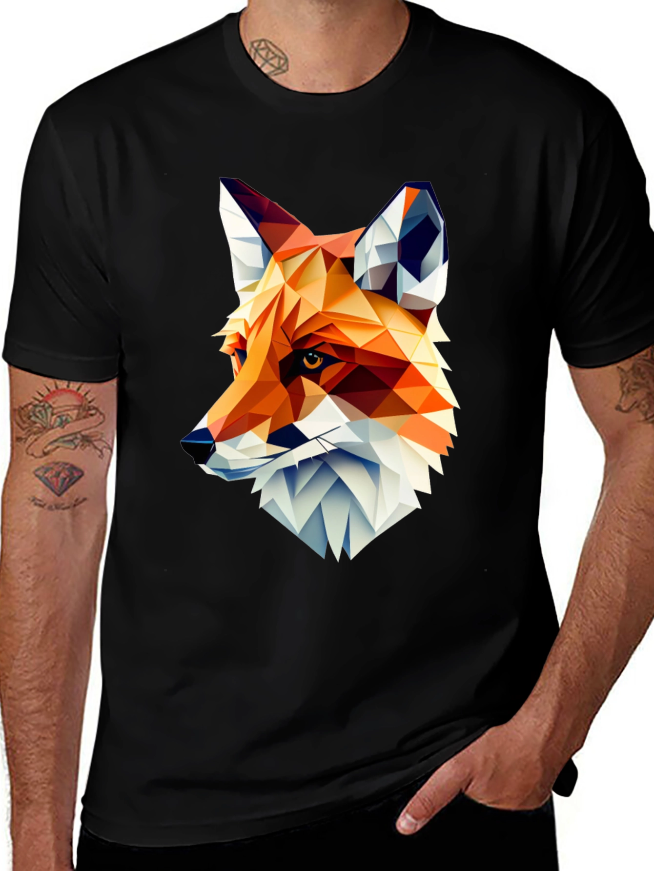 Variant 25 of Geometric Fox Graphic Tee - Men's Black T-Shirt