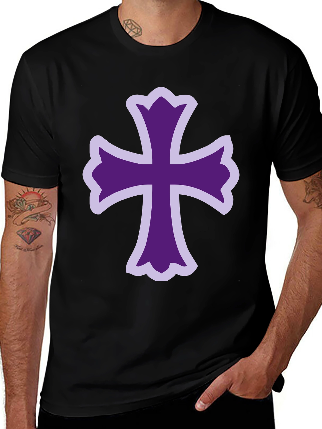 Variant 24 of Purple Cross Graphic Black T-Shirt