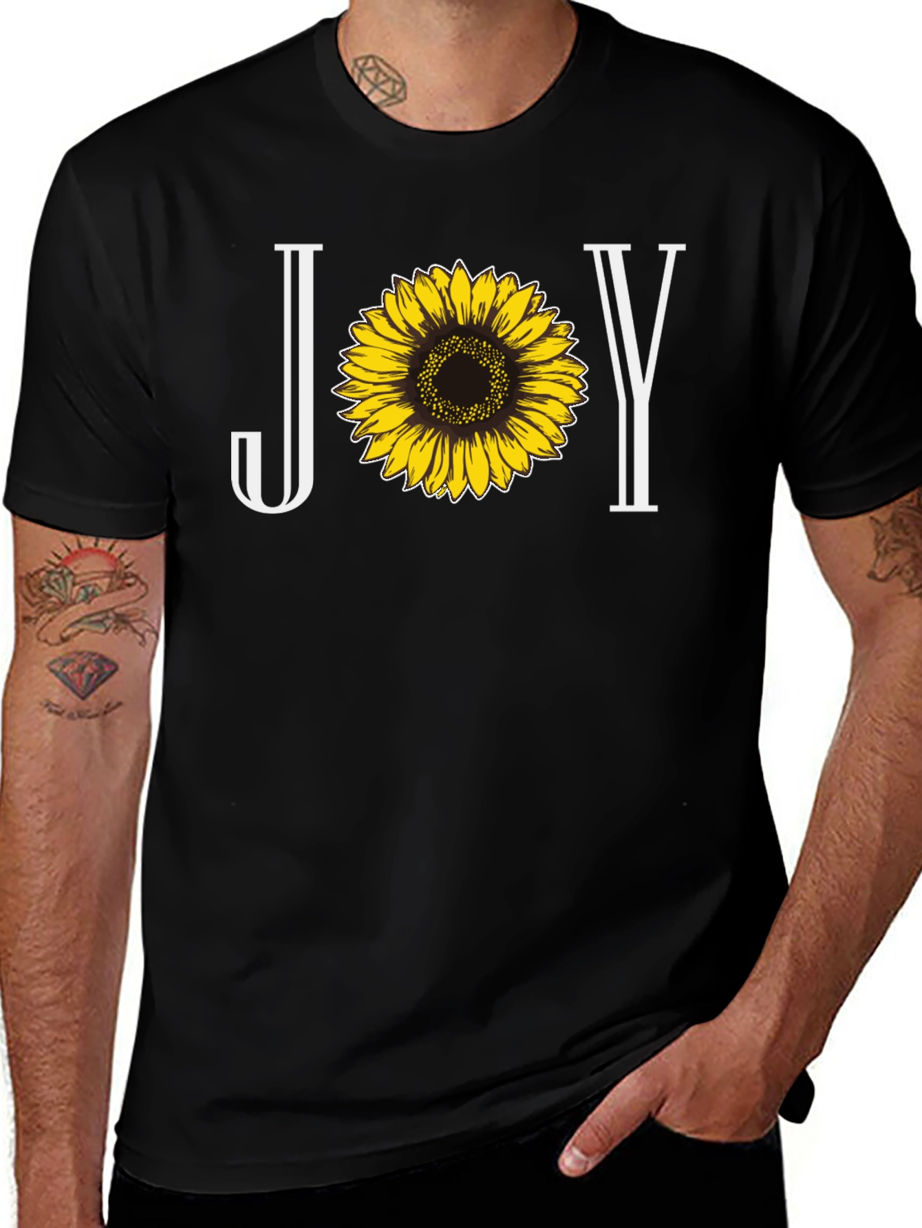 Variant 12 of Joy Sunflower Graphic Tee - Black Cotton T-Shirt