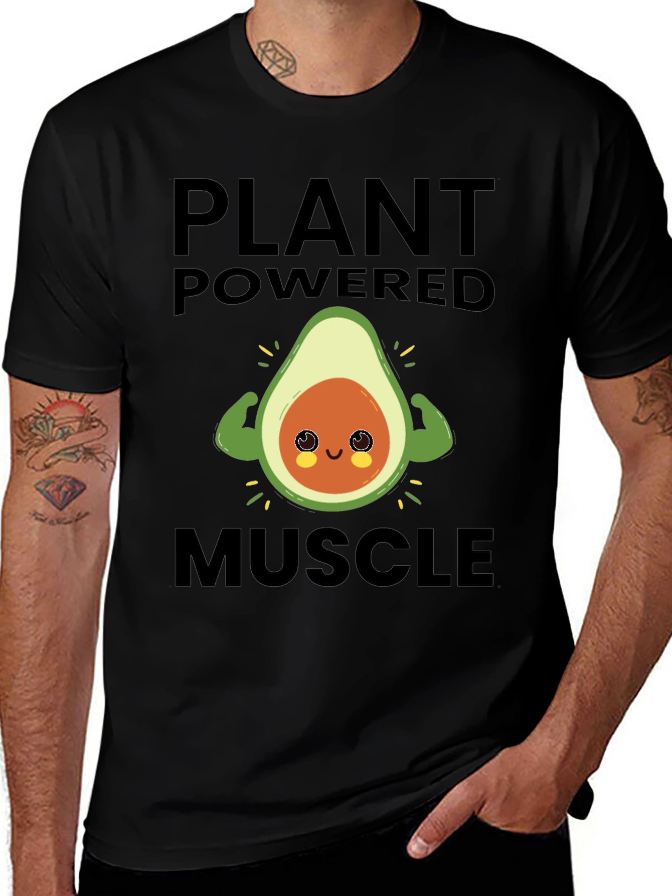 Variant 28 of Plant Powered Muscle T-Shirt - Vegan Avocado Gym Tee