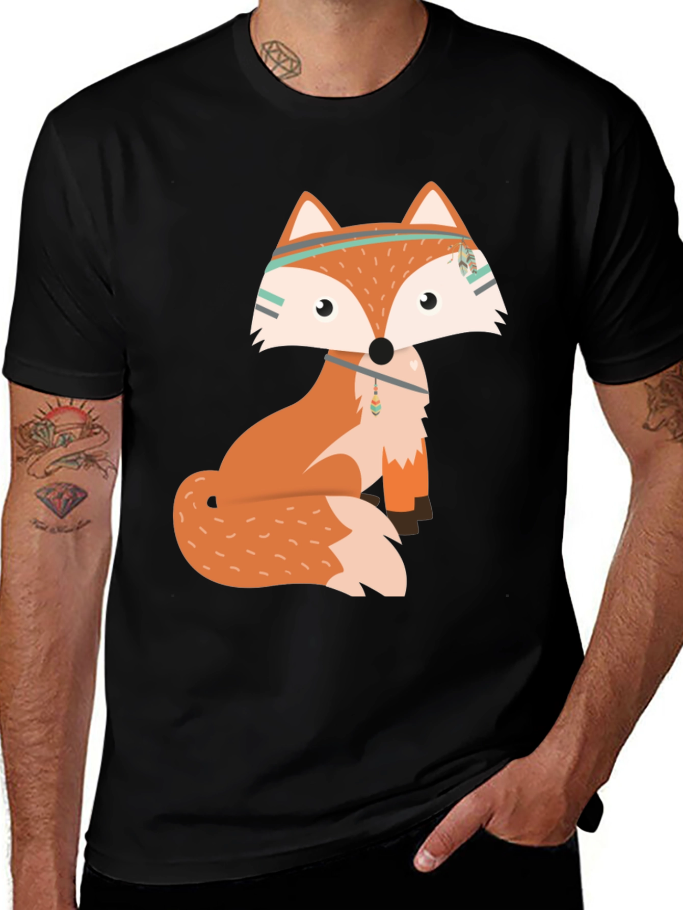 Variant 18 of Trendy Fox Graphic Tee - Black Cotton Blend