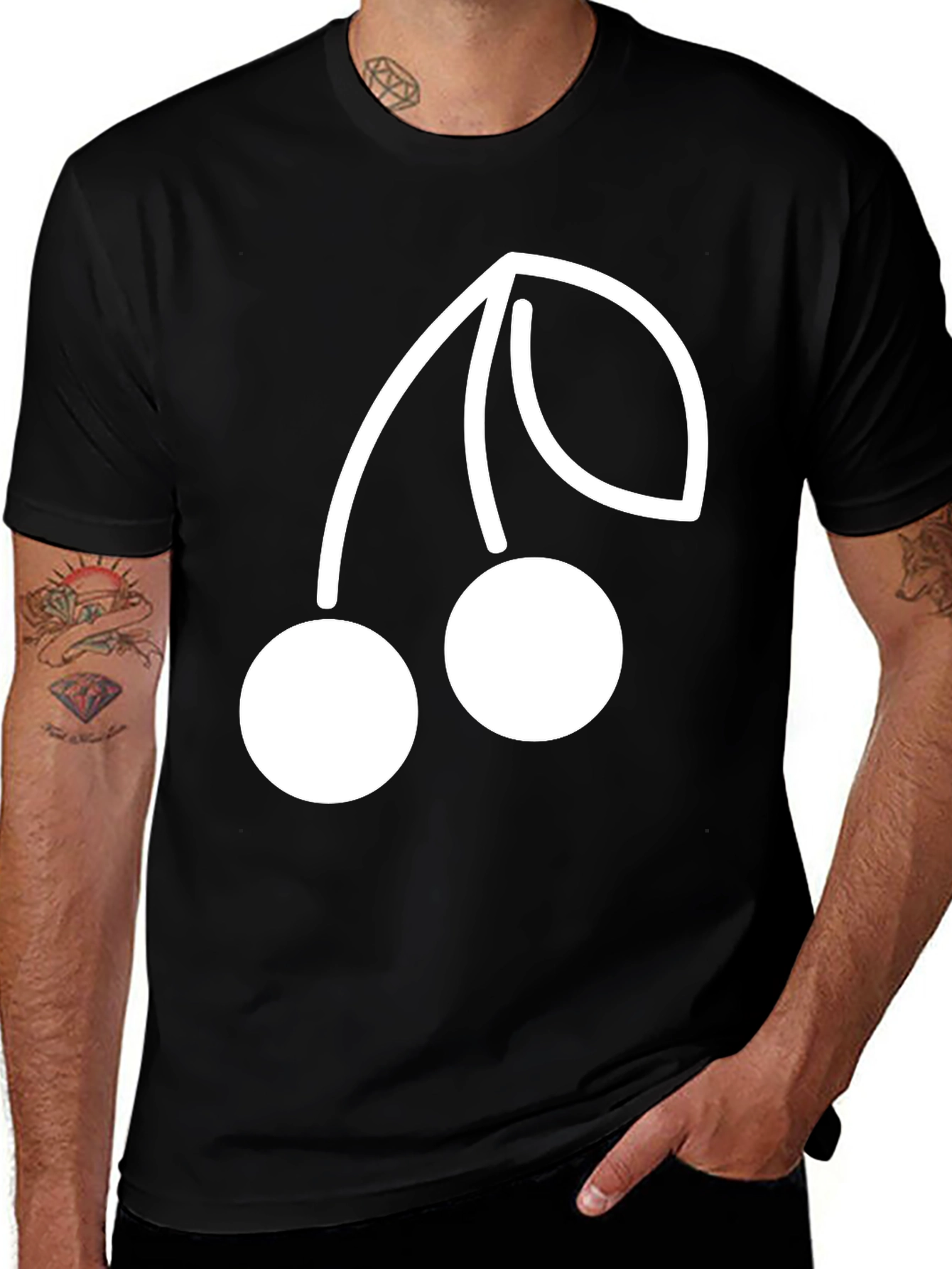Cherry Graphic Tee - Black Casual Cotton T-Shirt