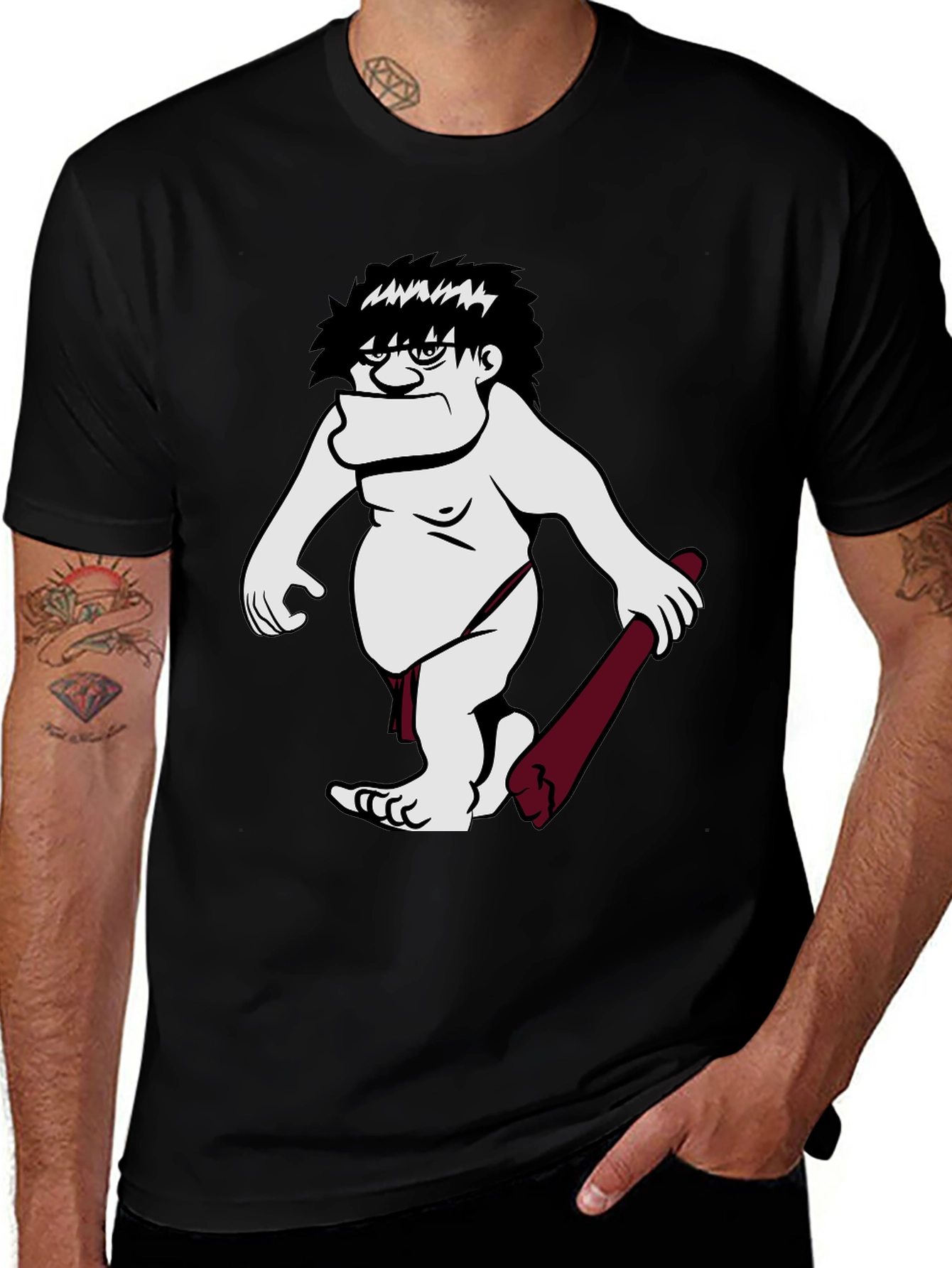 Variant 22 of Funny Caveman Graphic Tee - Black Short Sleeve Shirt