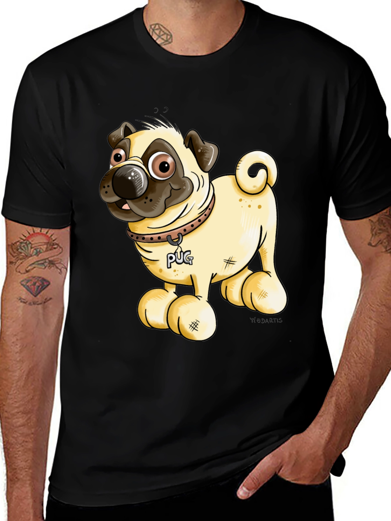 Variant 16 of Pug Cartoon Black T-Shirt