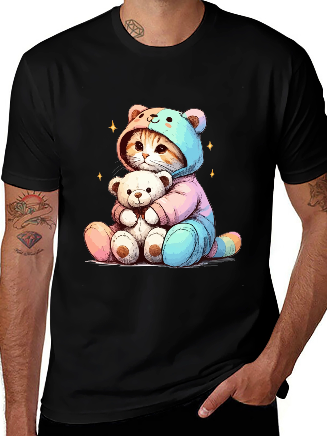 Cute Cat Teddy Bear Hug T-Shirt