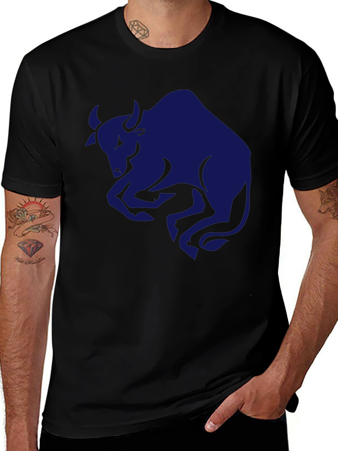 Variant 4 of Black T-Shirt with Blue Bull Graphic