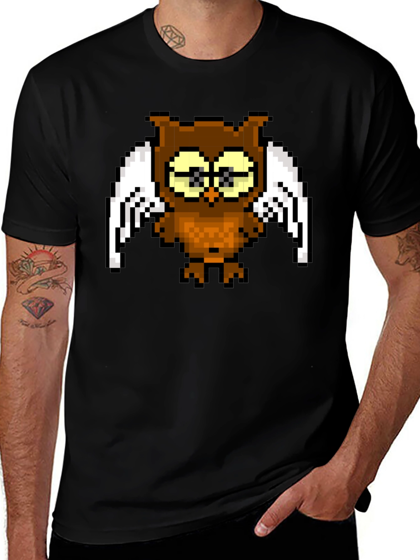 Variant 5 of Pixel Owl Graphic Tee - Black Cotton T-Shirt