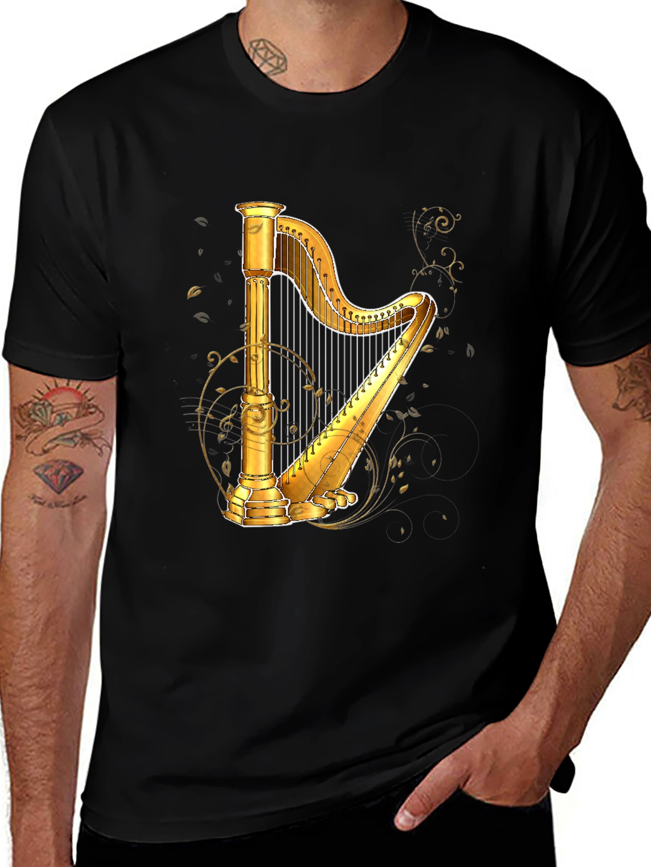 Variant 9 of Golden Harp Graphic Tee - Musical Instrument T-Shirt