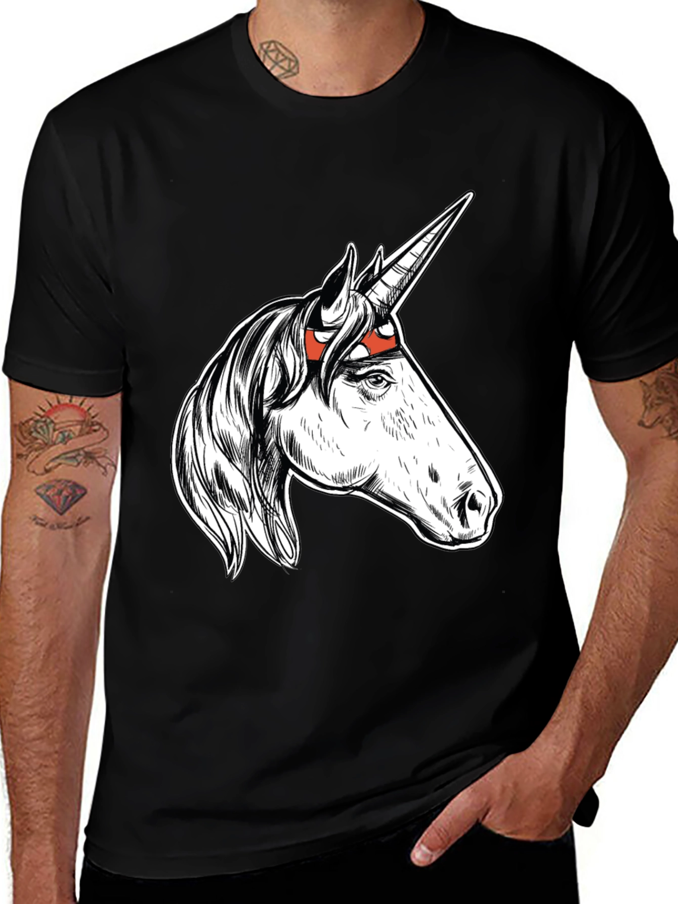Variant 25 of Unicorn Graphic Tee - Black Cotton Casual Shirt