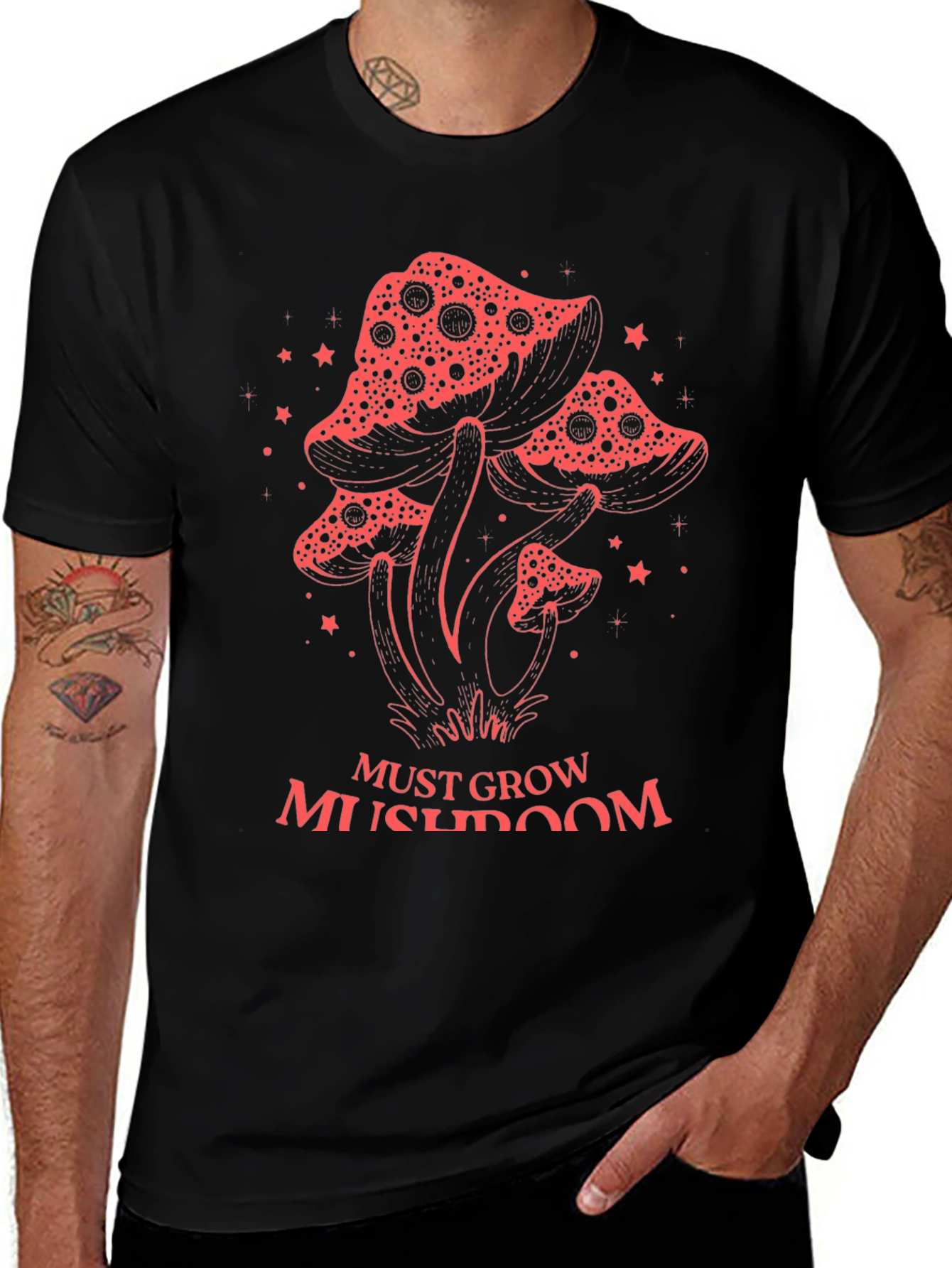 Variant 3 of Must Grow Mushroom Graphic Tee - Black Cotton T-Shirt