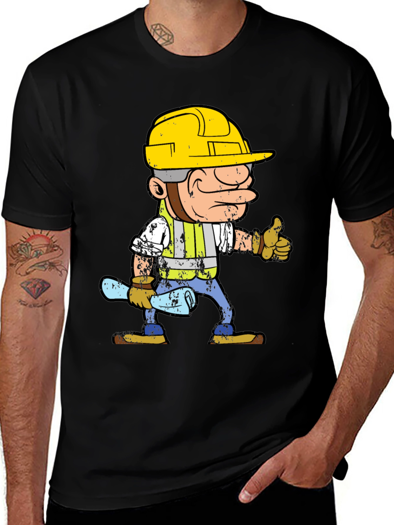 Construction Worker Cartoon Graphic Tee