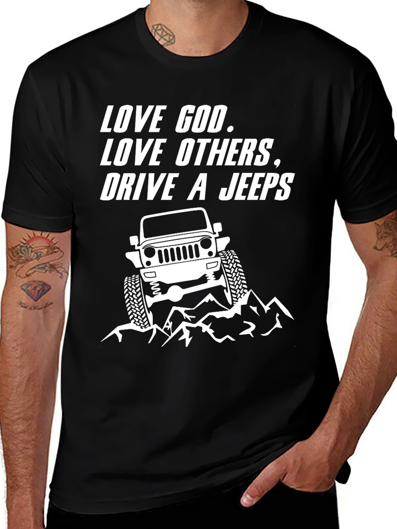 Variant 24 of Love God, Love Others, Drive a Jeep T-Shirt