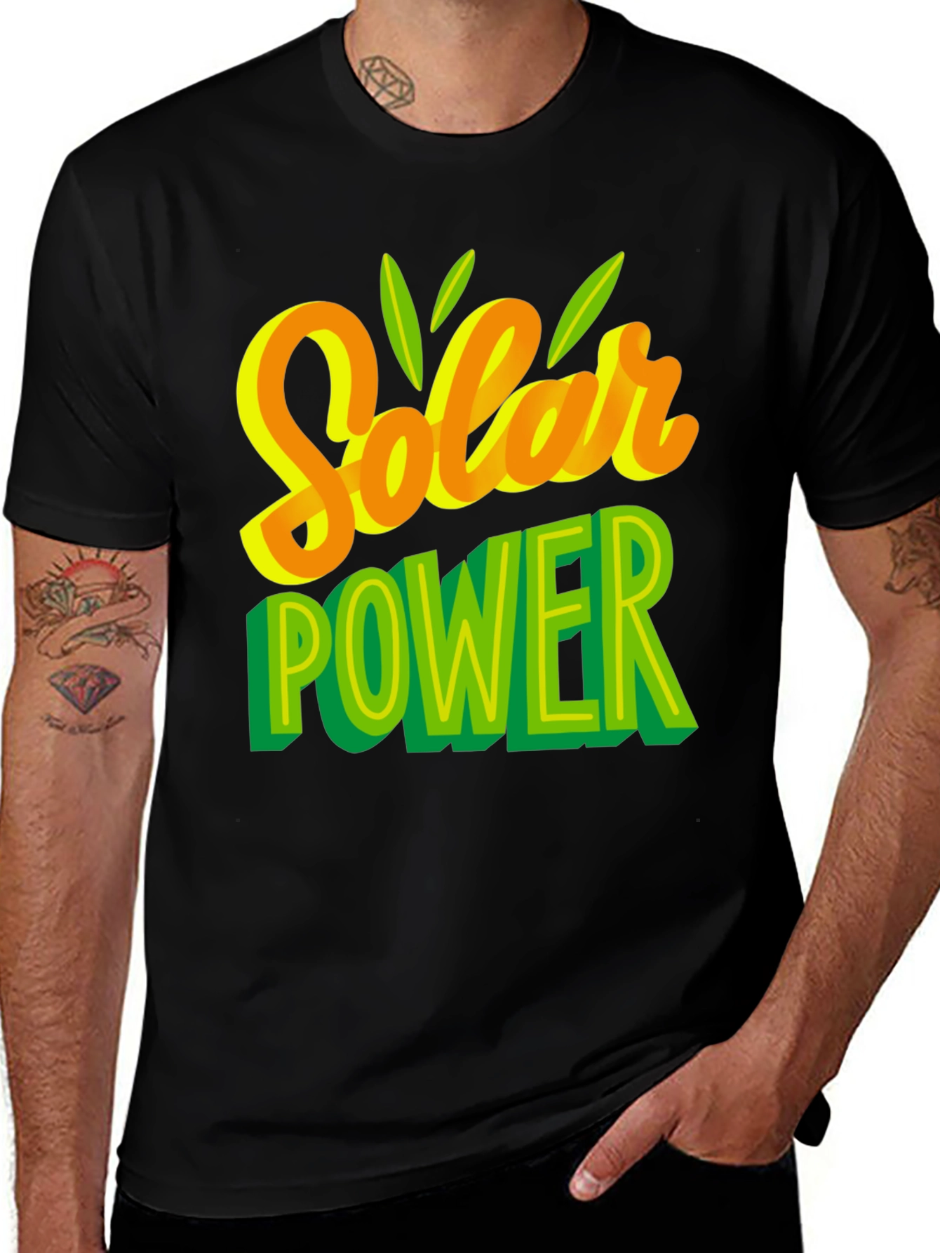 Solar Power Graphic Tee - Black Cotton T-Shirt