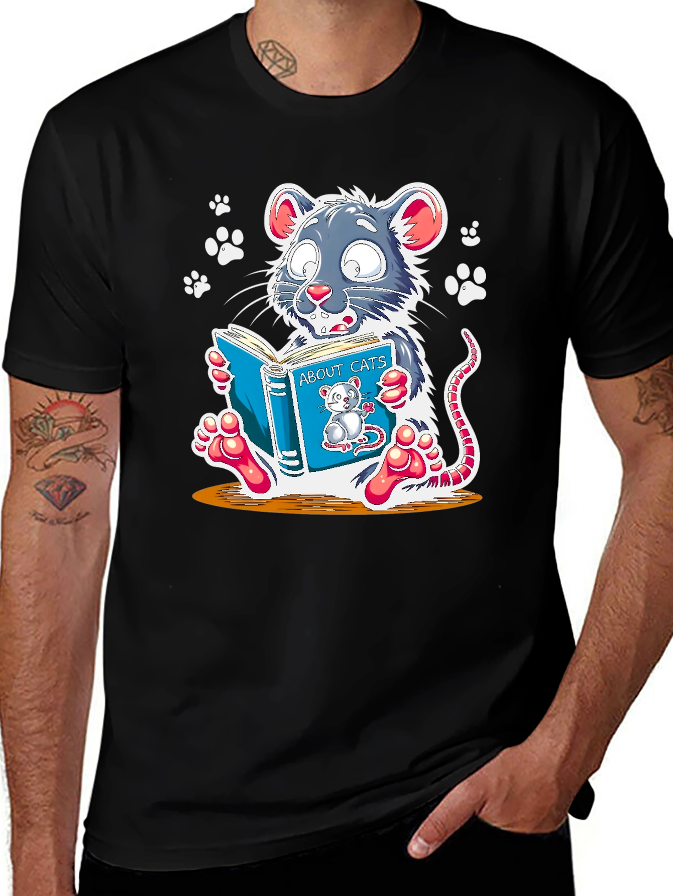 Variant 26 of Funny Mouse Reading About Cats Graphic Tee