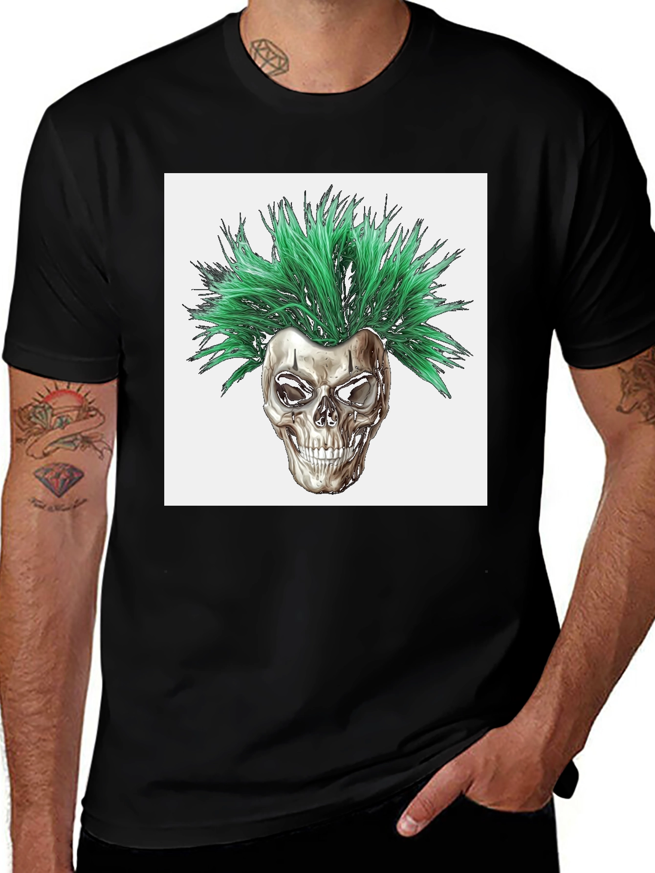 Variant 25 of Skull with Green Hair Graphic T-Shirt