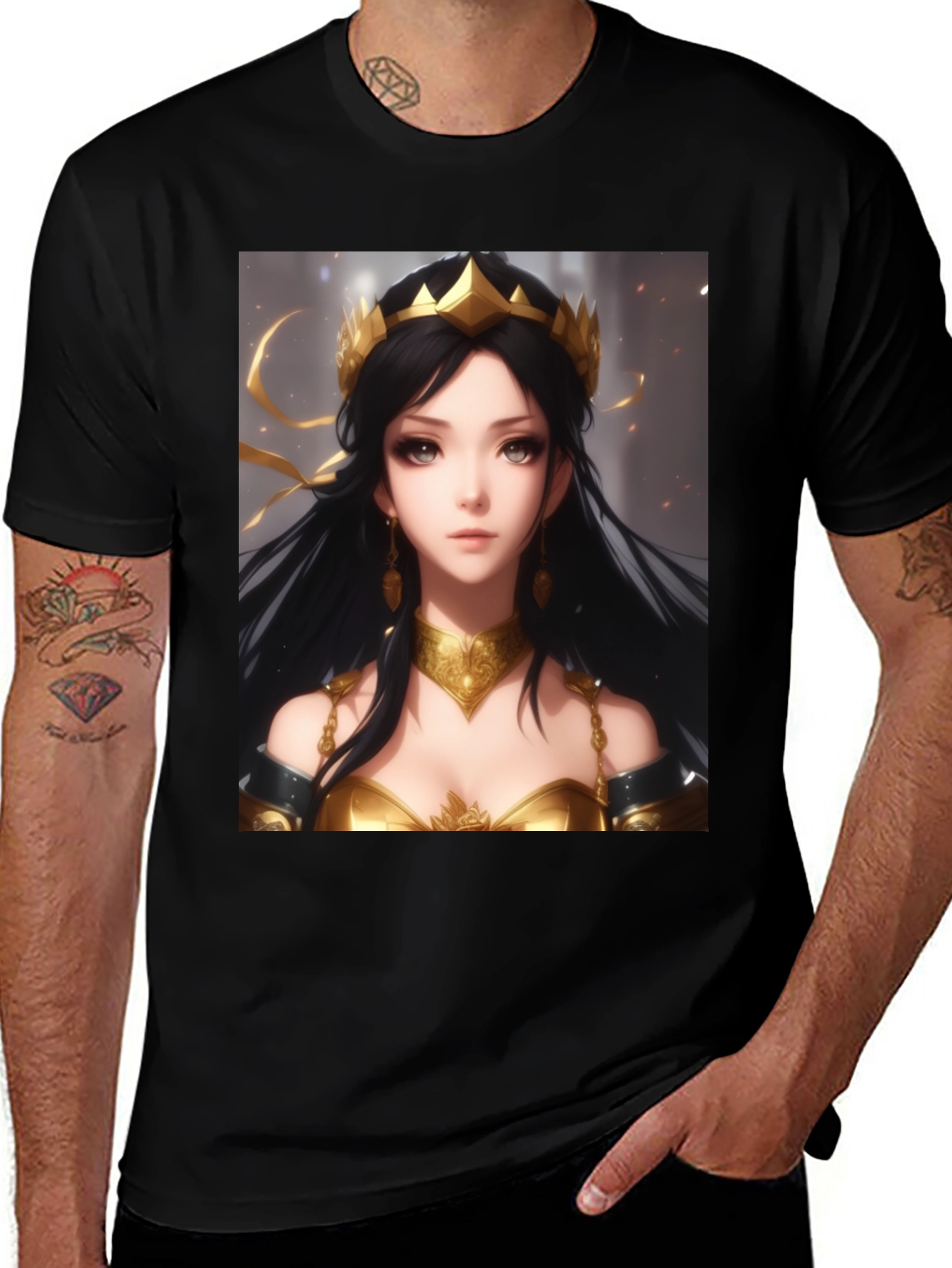 Anime Queen Graphic Tee - Black Cotton Shirt