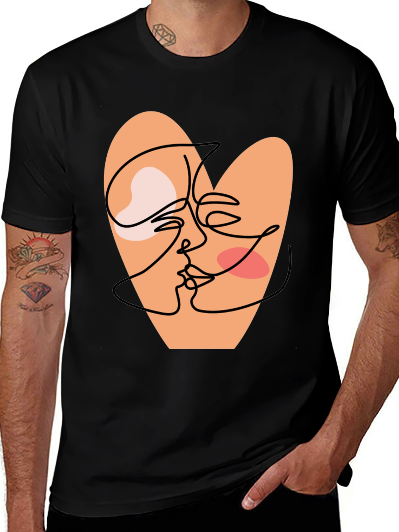 Abstract Kiss Line Art Graphic Tee