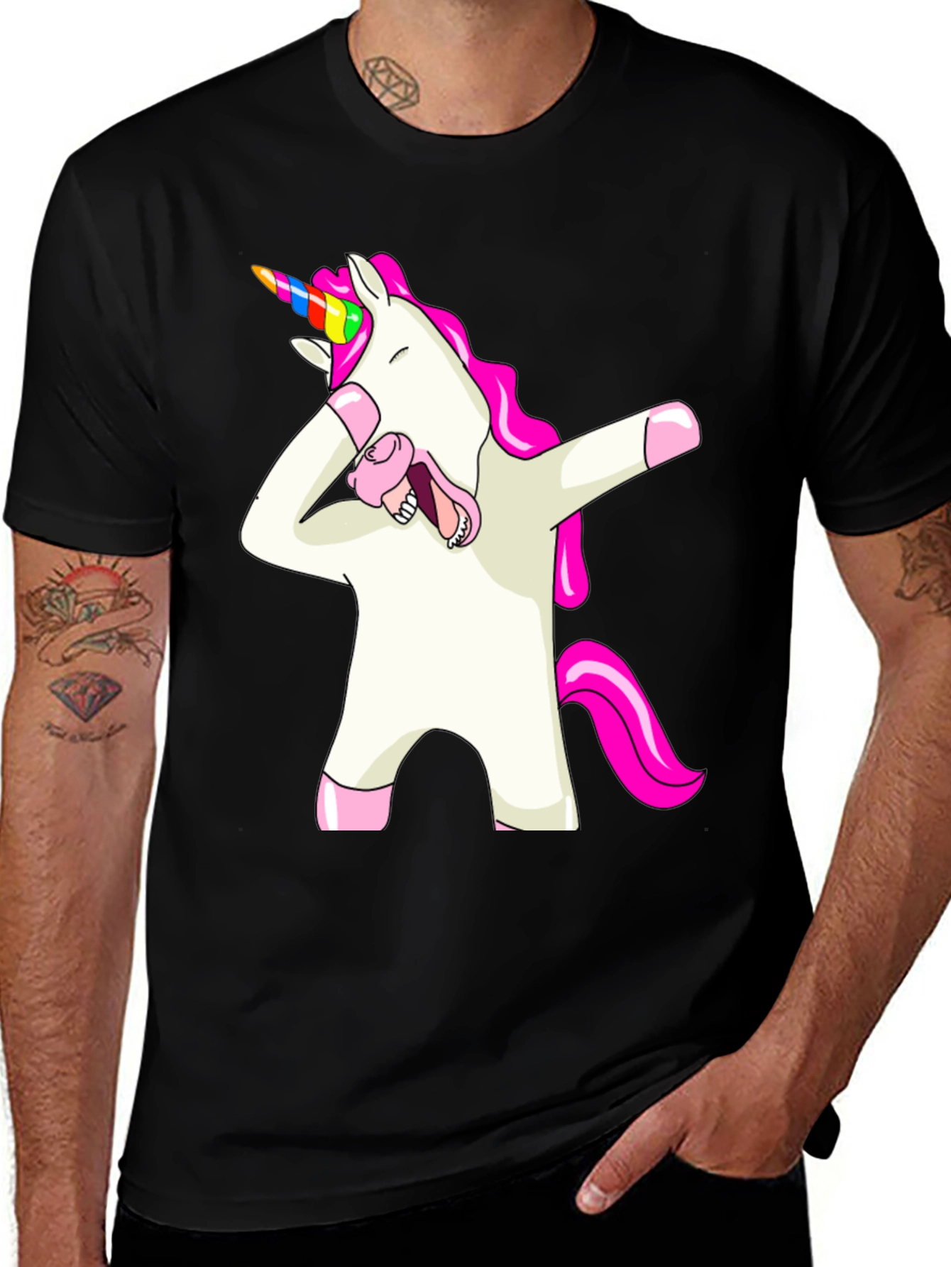 Variant 21 of Dabbing Unicorn Graphic Tee - Black Unisex Shirt