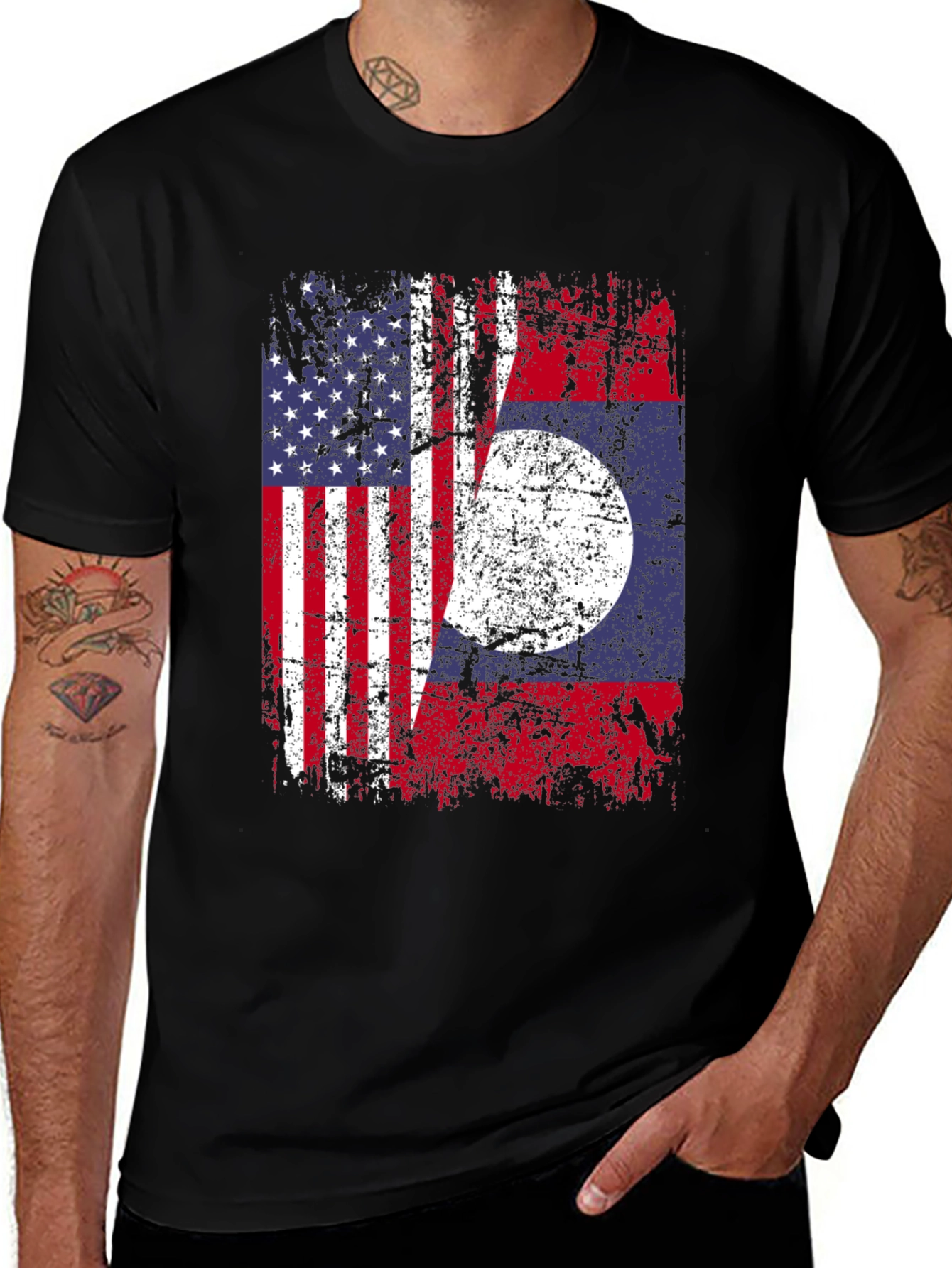 Variant 21 of USA Laos Flag T-Shirt, Patriotic Tee