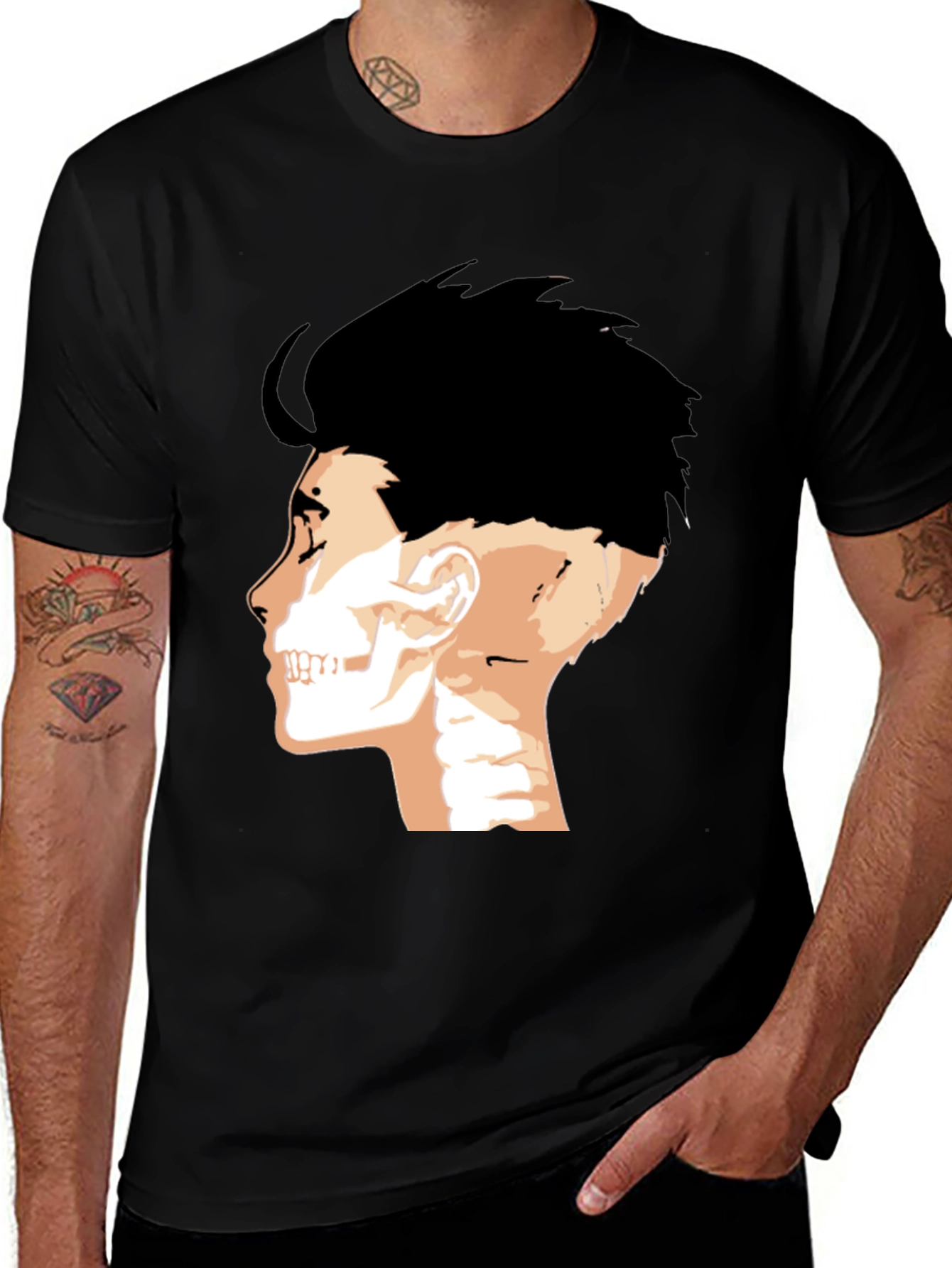 Variant 12 of Men's Black T-Shirt with Anatomical Head Print