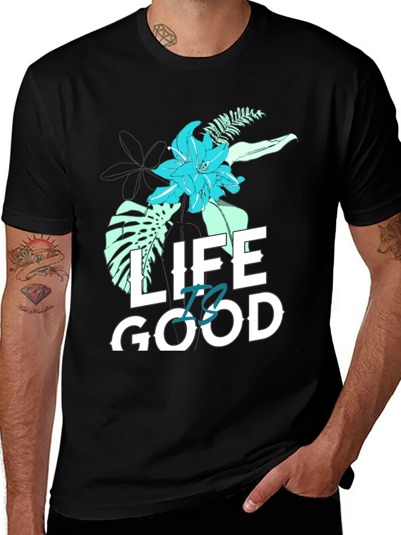 Variant 3 of Life is Good Graphic T-Shirt - Black