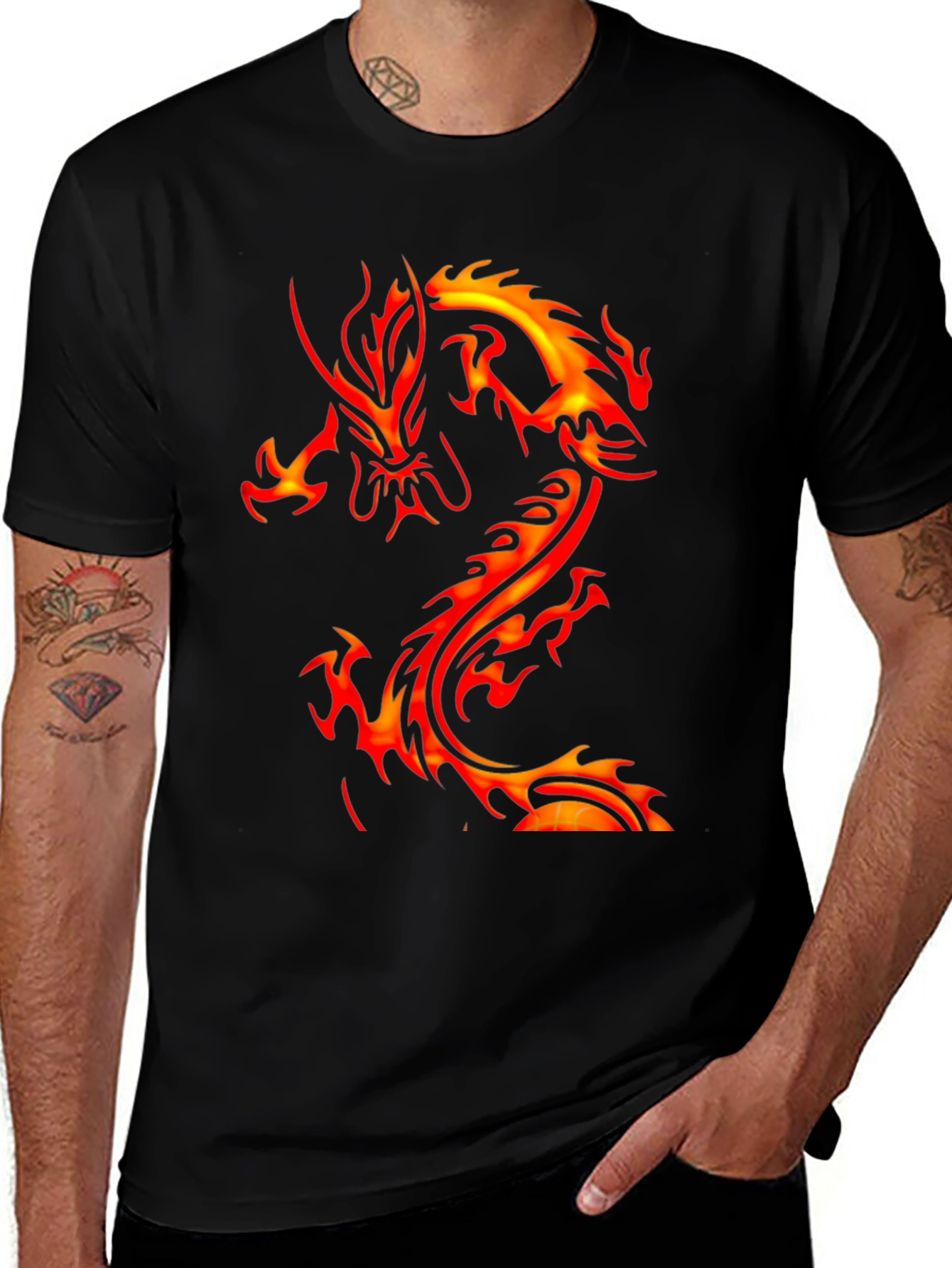 Variant 22 of Fiery Dragon Graphic Black T-Shirt