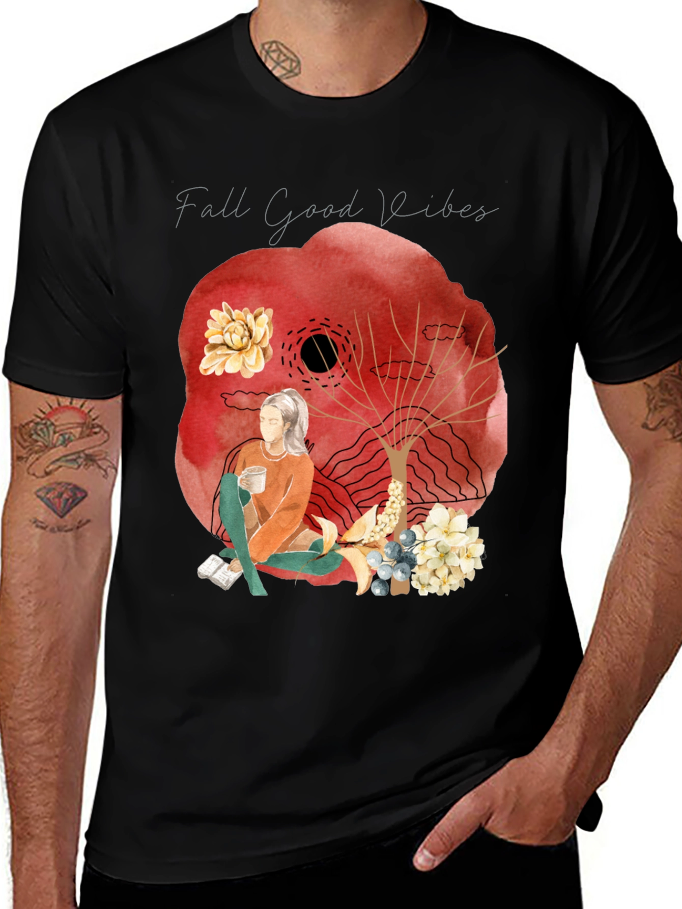 Black Fall Good Vibes Graphic Tee - Cozy Autumn Style main image