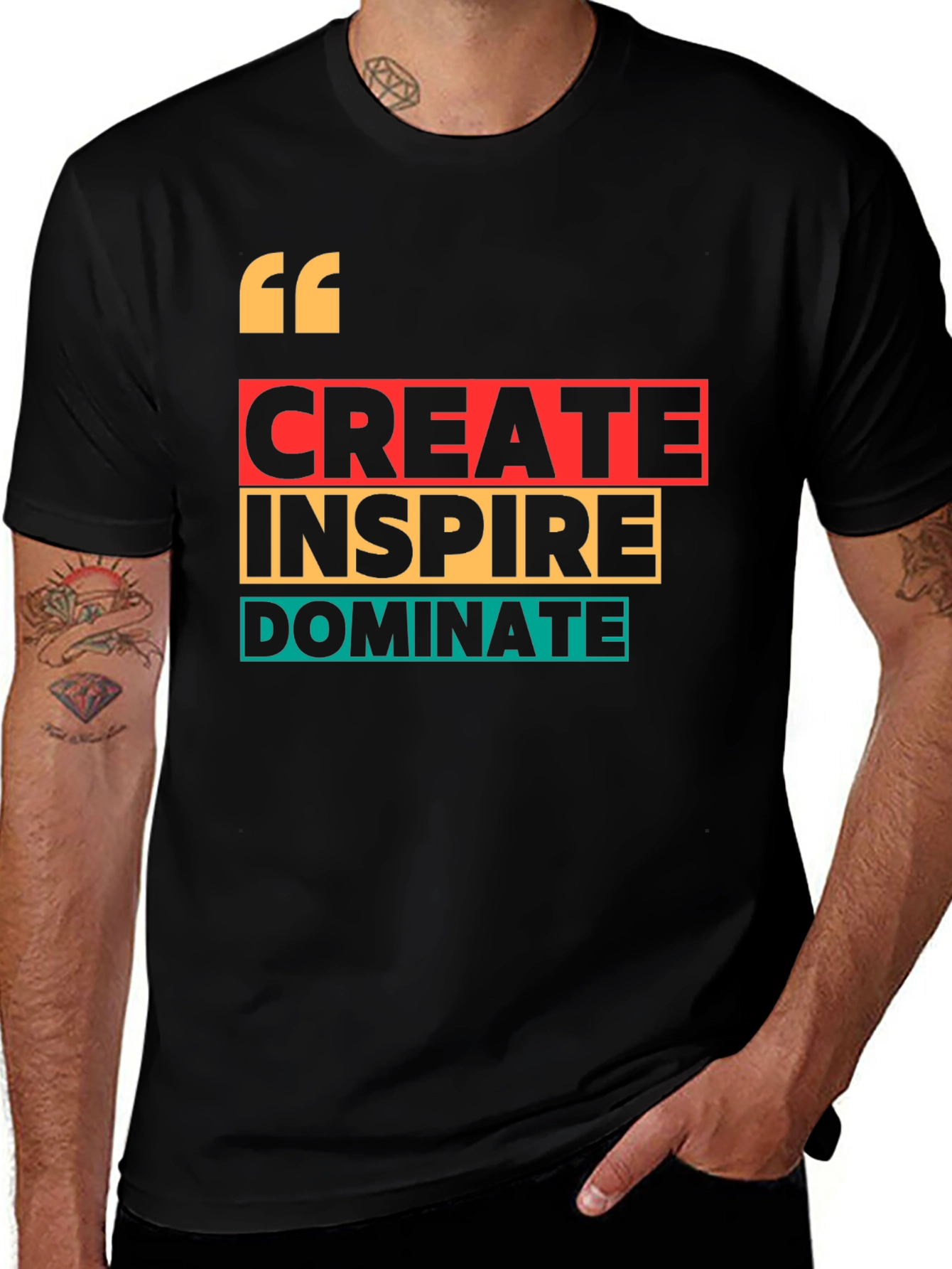 Variant 5 of Motivational Graphic Tee: Create, Inspire, Dominate - Black Cotton Blend