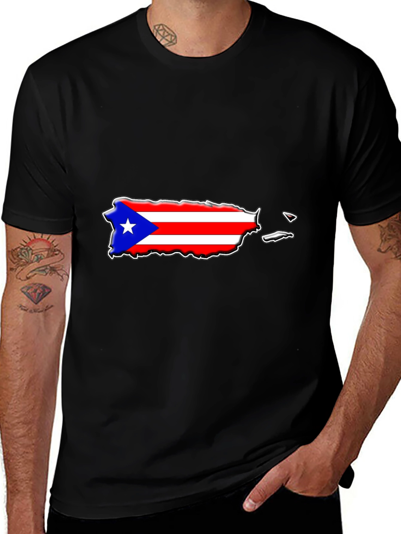 Variant 22 of Puerto Rico Flag Map T-Shirt Black