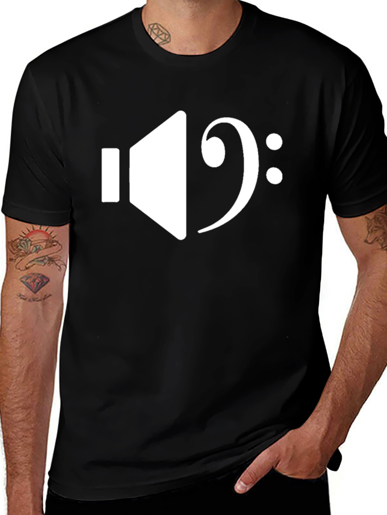 Variant 23 of Music Lover Graphic Tee - Bass Clef & Speaker Shirt