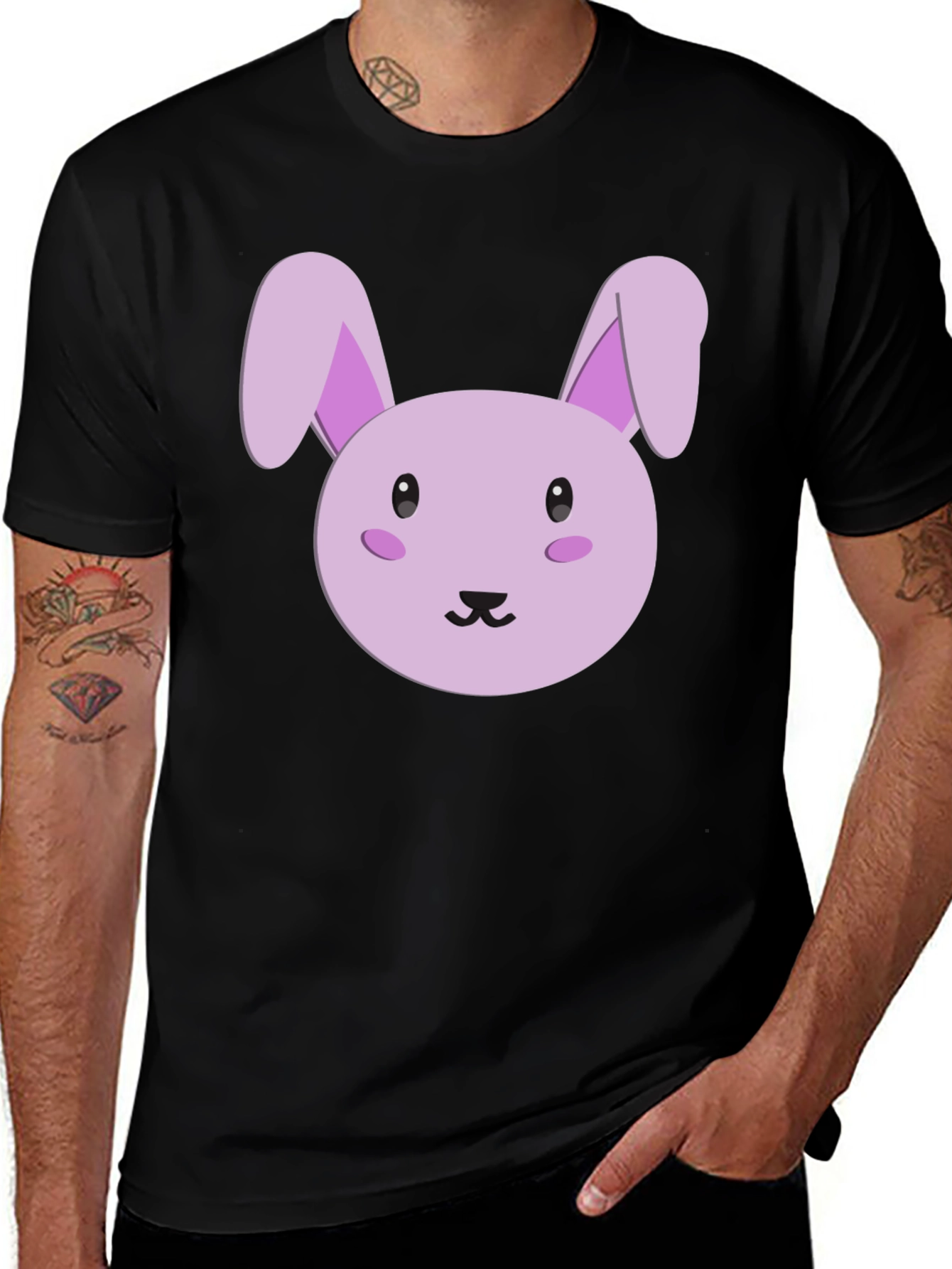 Variant 14 of Cute Cartoon Bunny Graphic Tee - Black