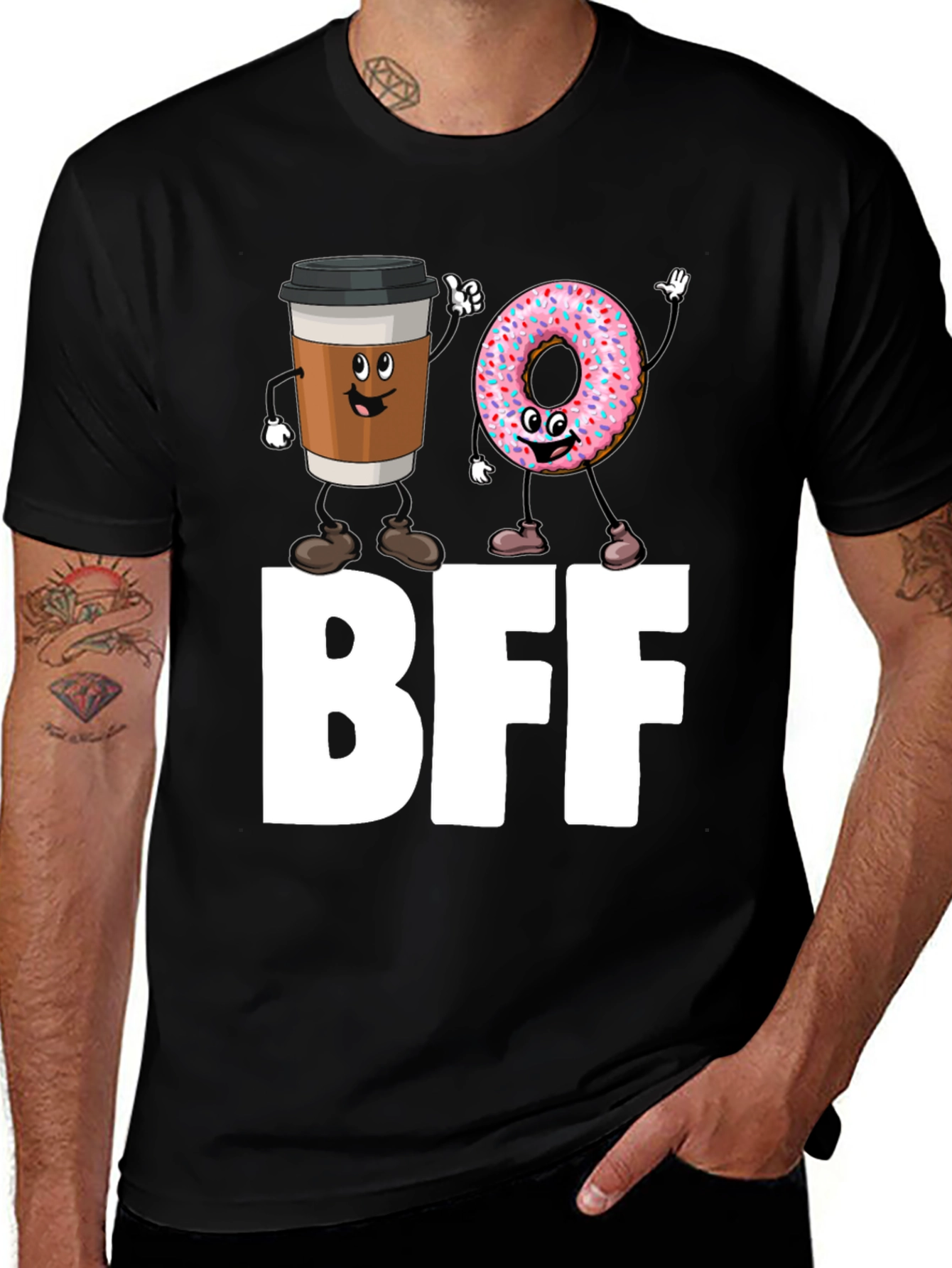 BFF Coffee & Donut Best Friends Black T-Shirt