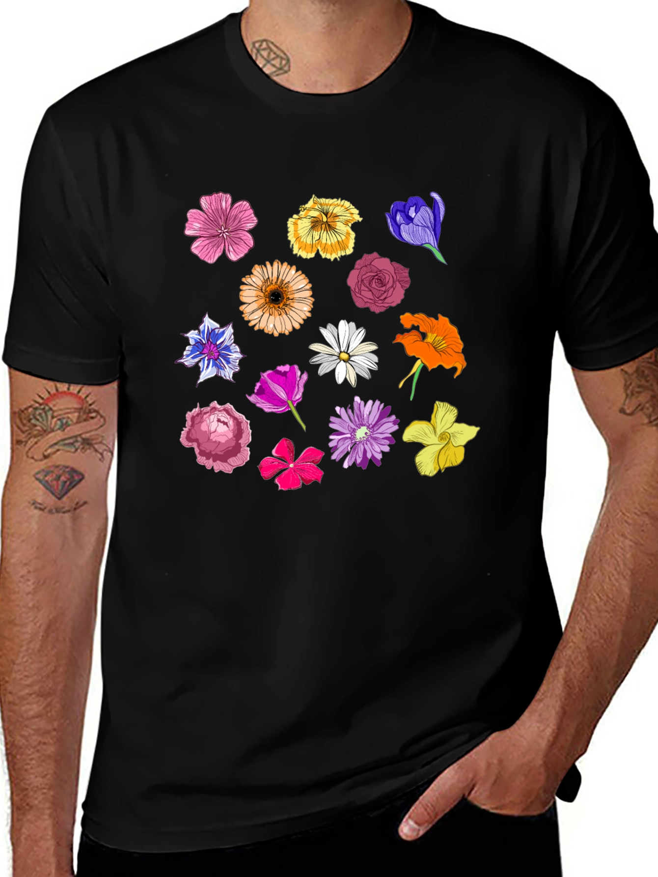 Variant 26 of Floral Print Black T-Shirt
