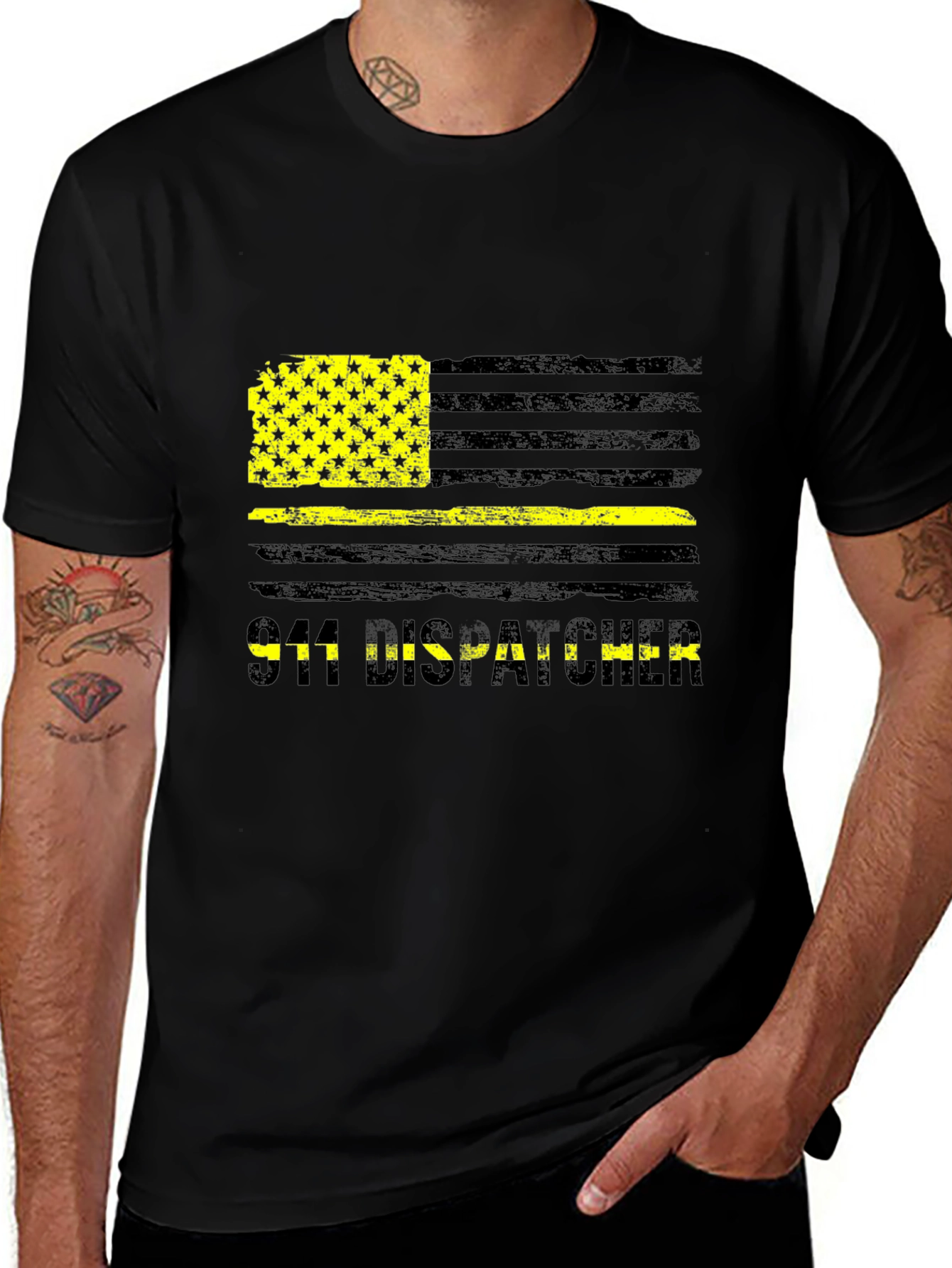 911 Dispatcher Thin Yellow Line American Flag T-Shirt