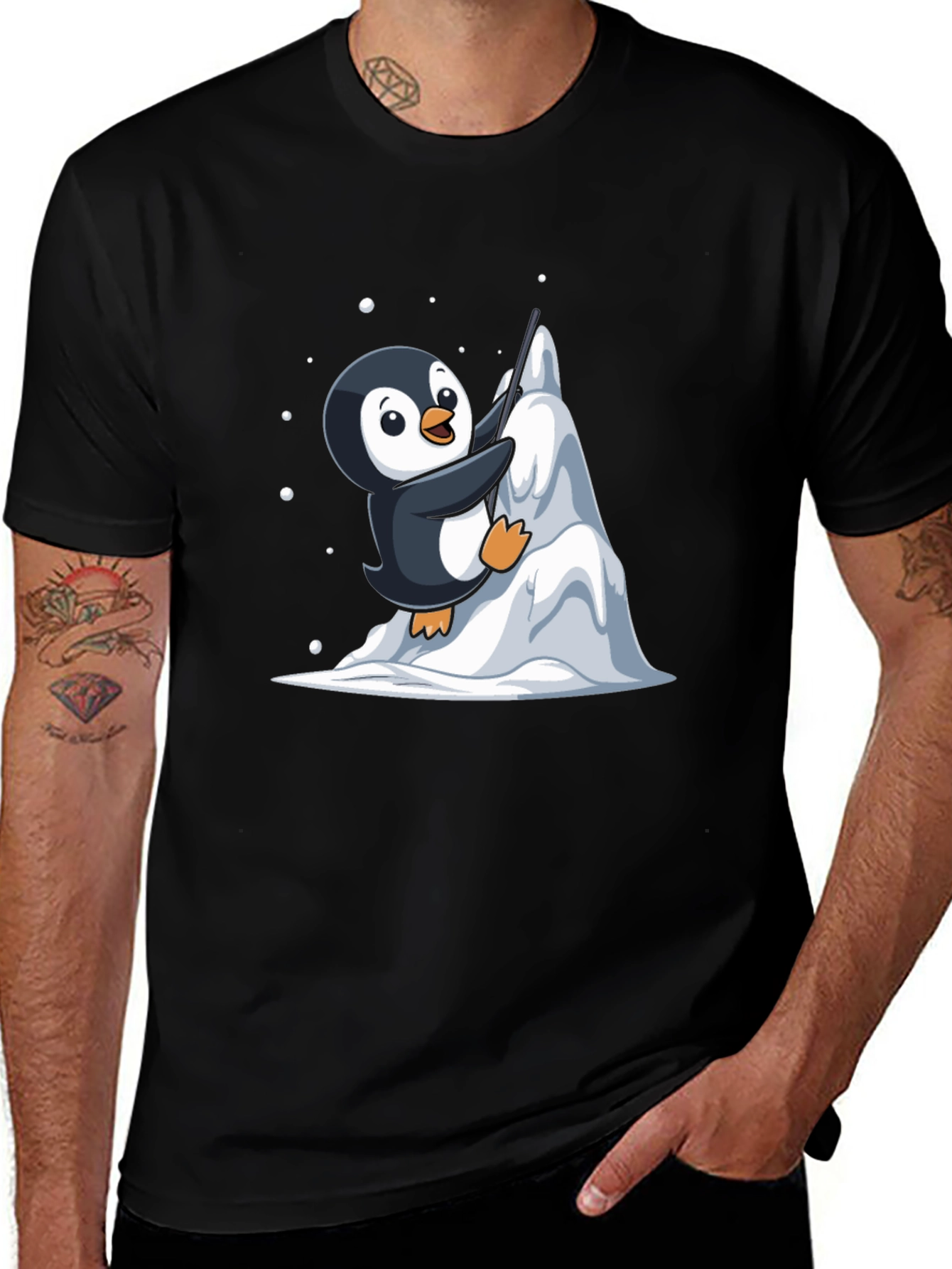 Variant 3 of Penguin Climbing Ice Mountain Graphic T-Shirt