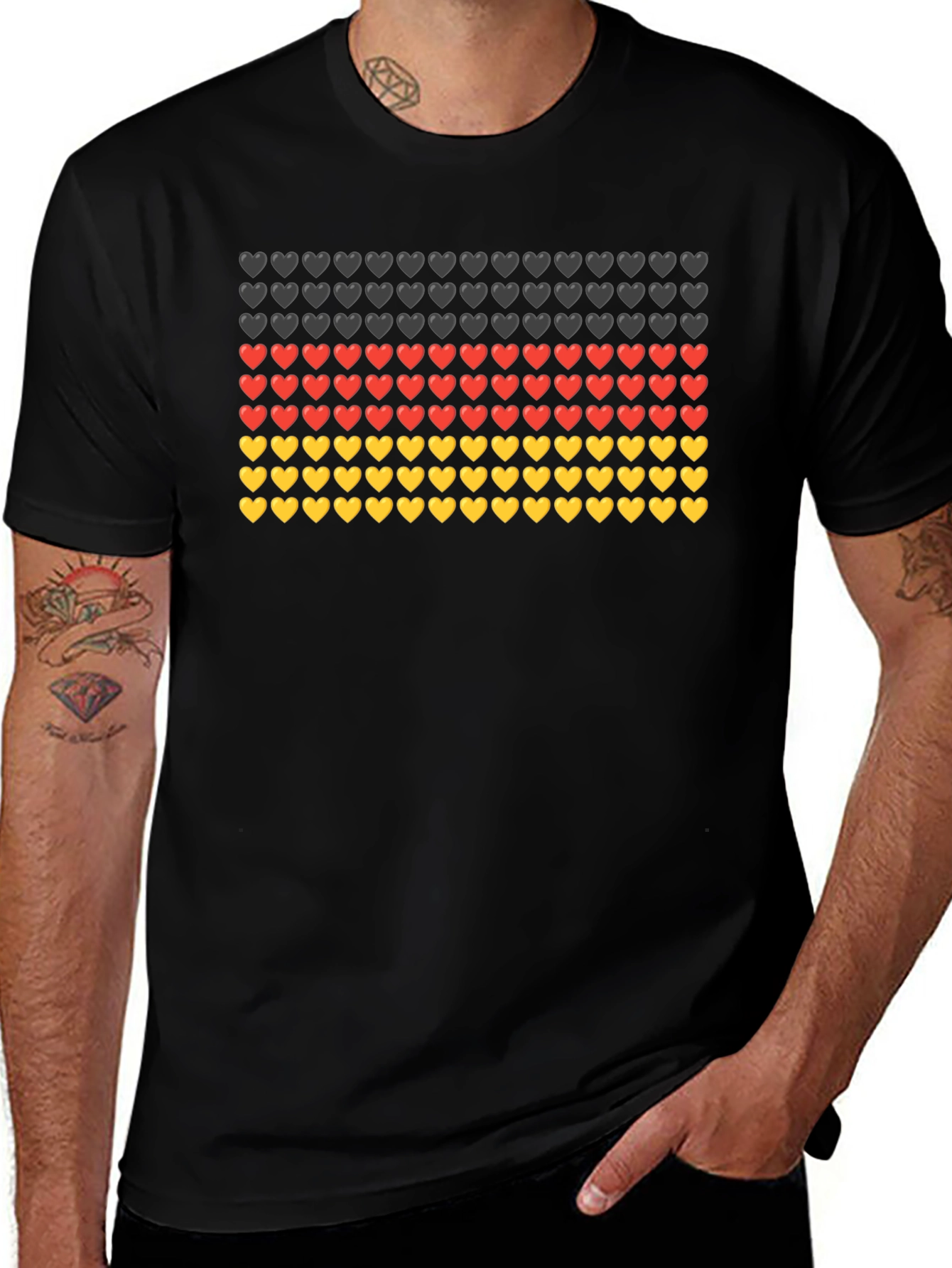 Variant 25 of German Flag Hearts T-Shirt - Black